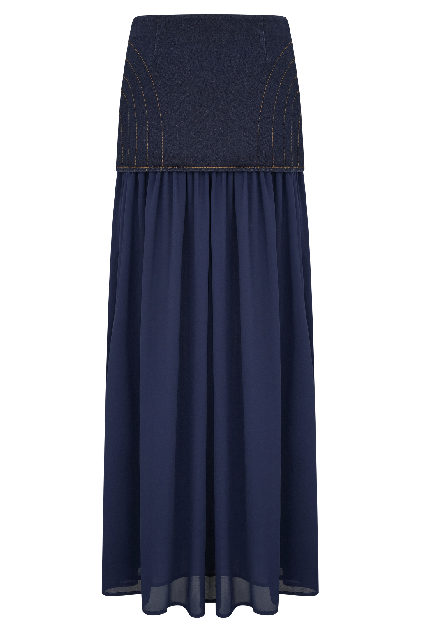 Jupe Maxi en Jean Chiffon Tully - Bleu Indigo