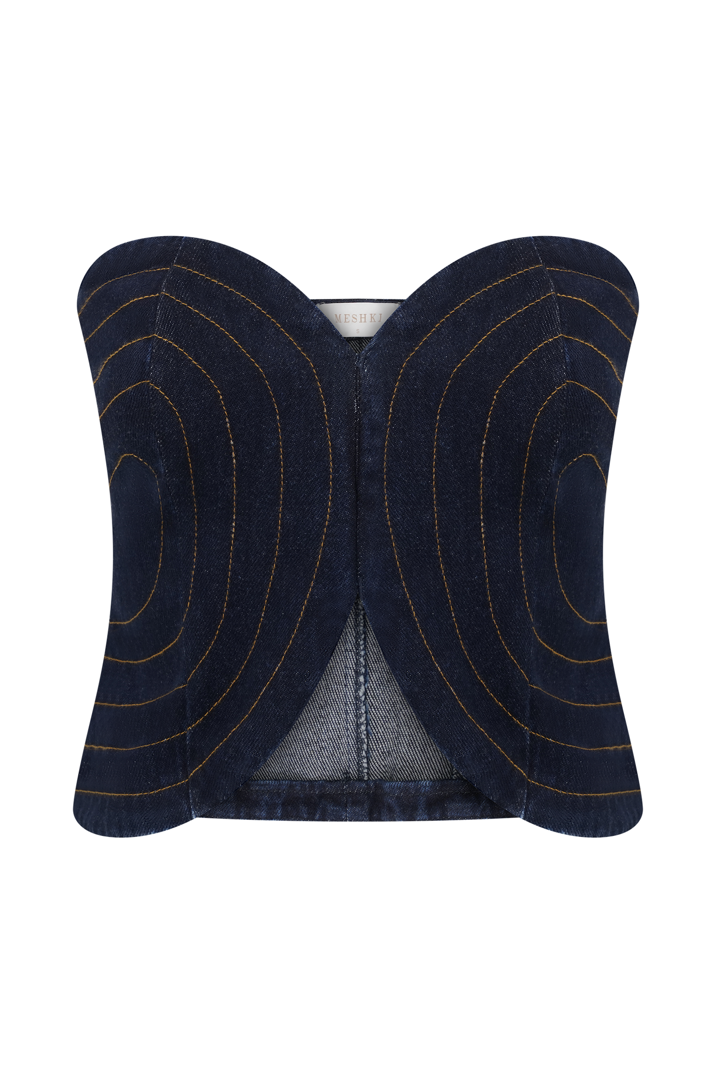 Top en jean sans bretelles à surpiqûres Tully - Bleu indigo