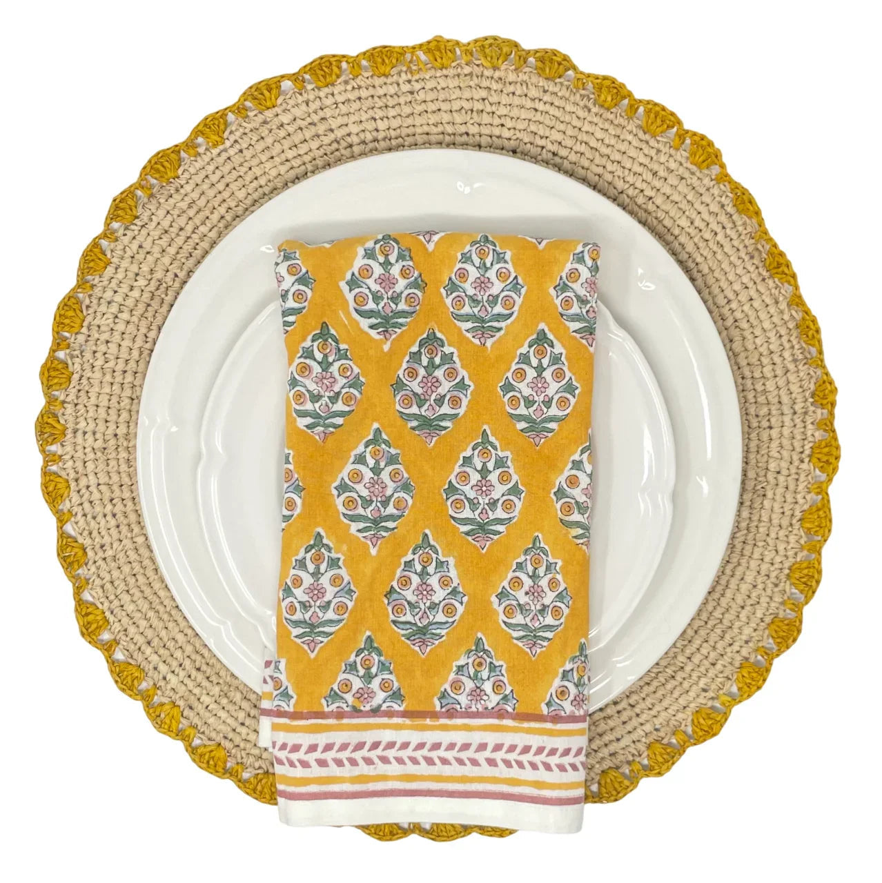 Sets de table en raphia Marigold, sets de table ronds bohèmes tissés à la main, sets de table pour table à manger