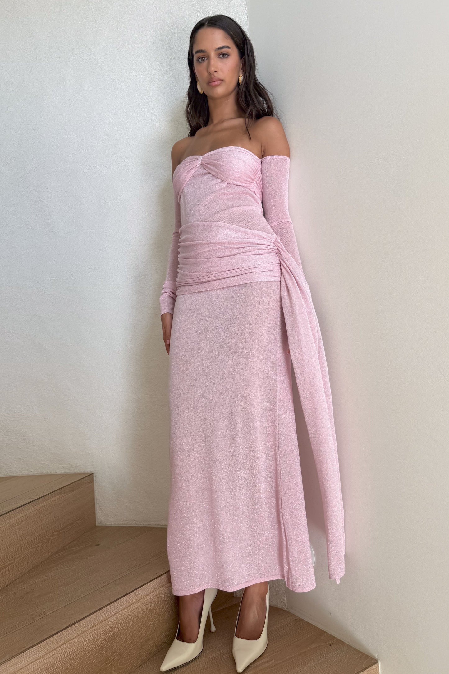 Robe Maxi en Tricot Métallisé Ingrid - Rose Poussière