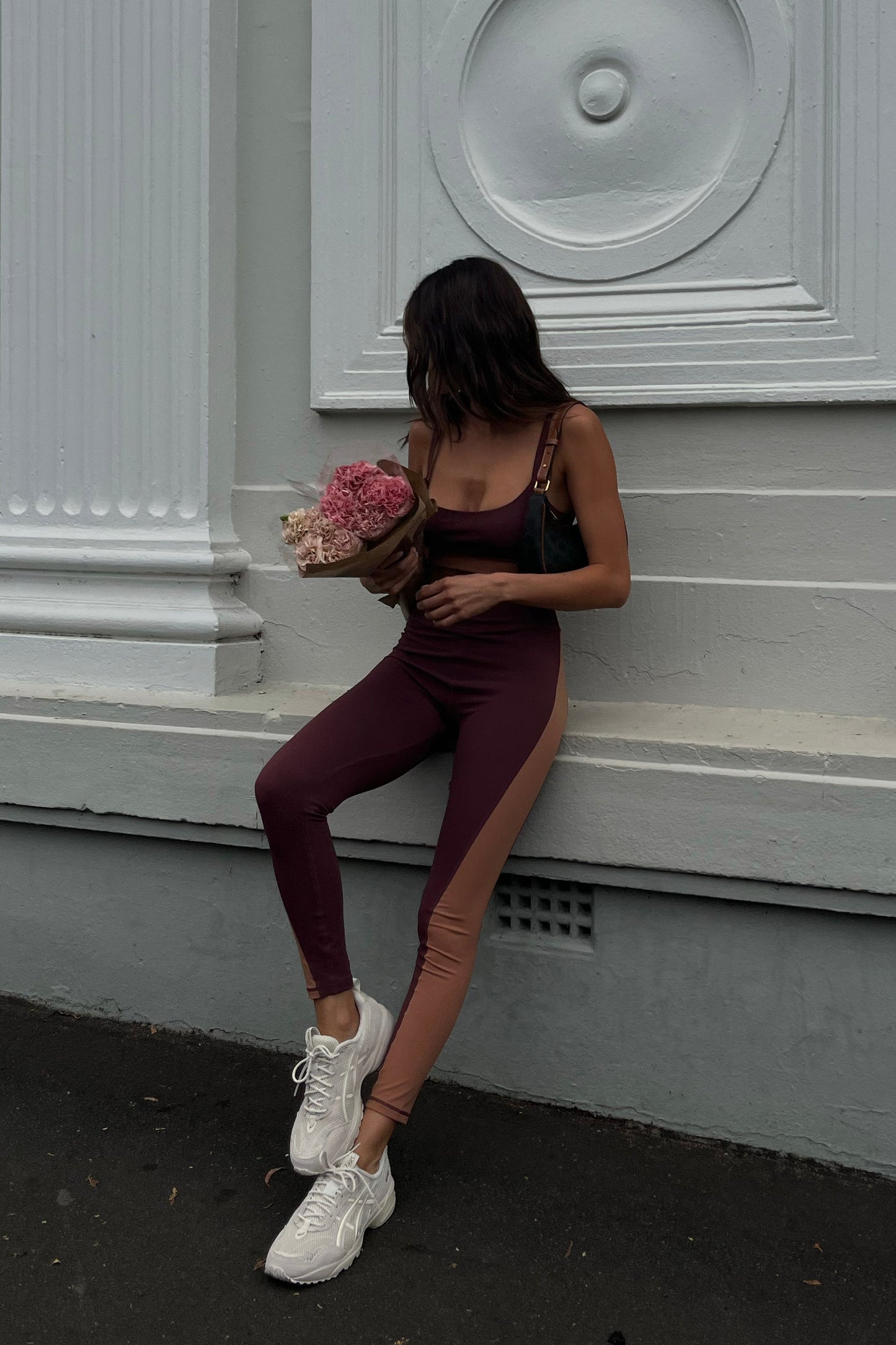 Leggings à panneaux bicolores Libby - Brun-rouge/Beige