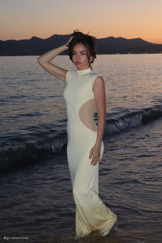 Robe Maxi Massie en Mousseline et Maille - Citron