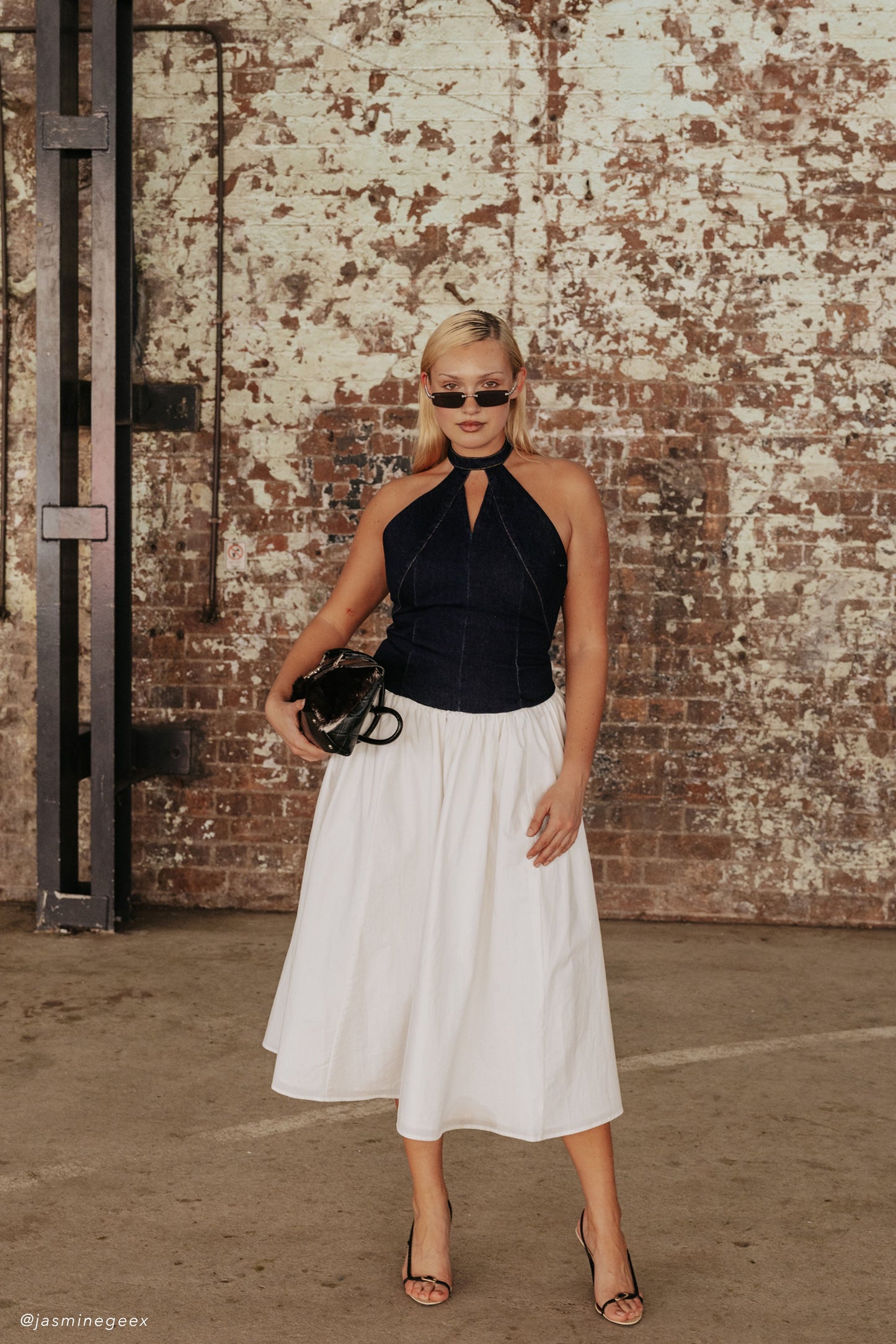 Robe midi en coton denim Ashwin - Bleu indigo