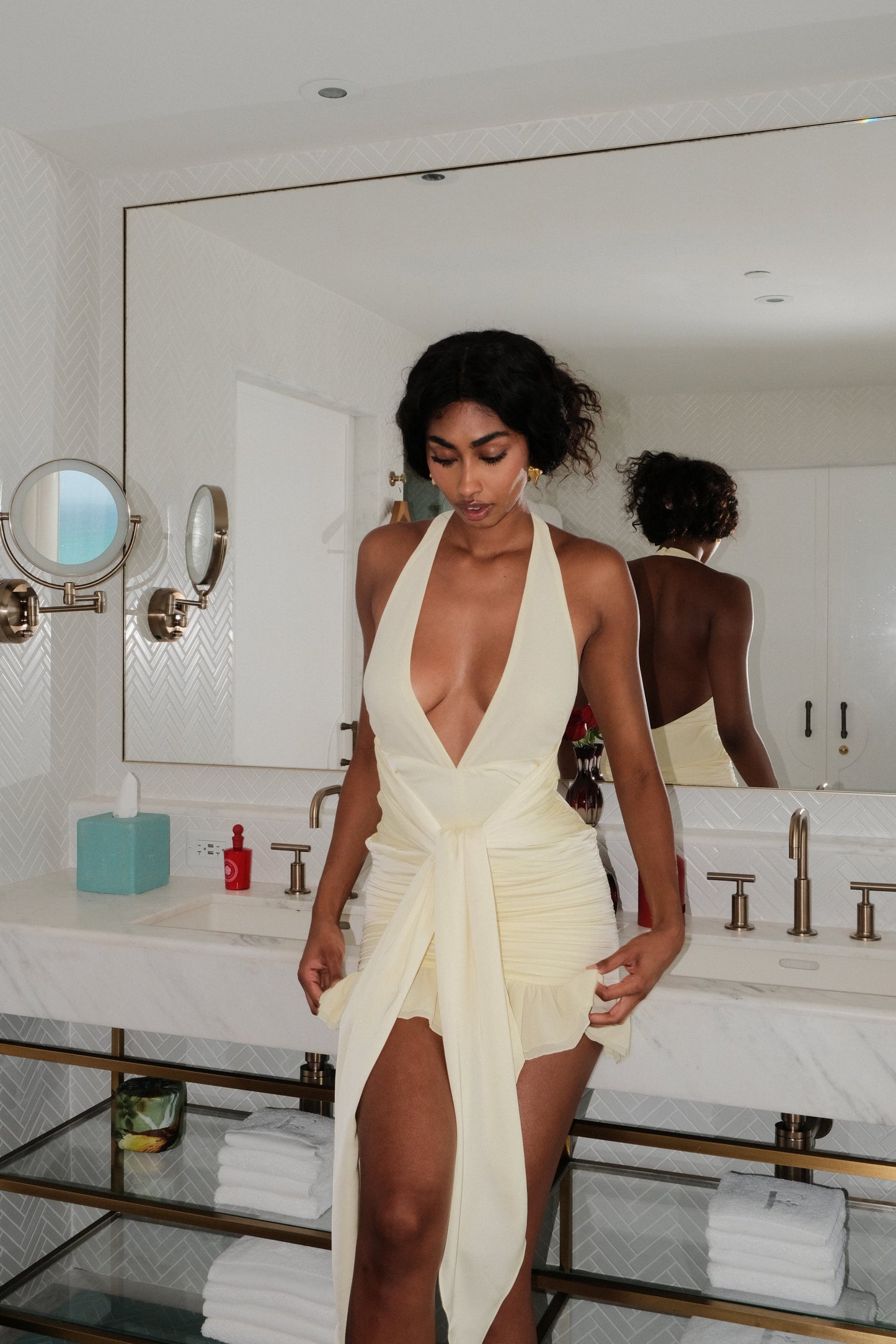 Mini-robe en satin et mousseline de soie Ambrosi - Sorbet au citron