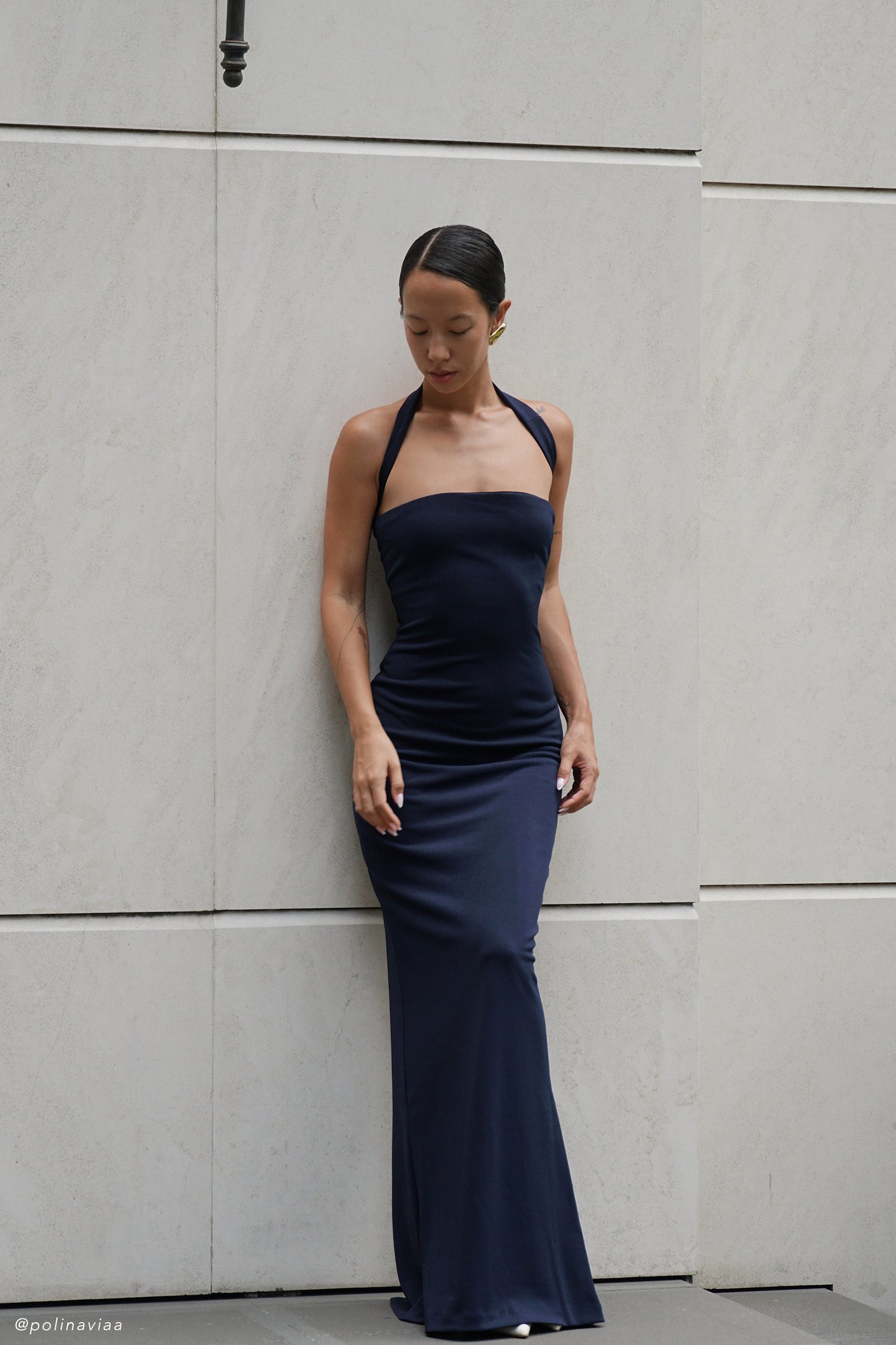 Vêtements Velma, robe maxi à col halter - Bleu marine foncé