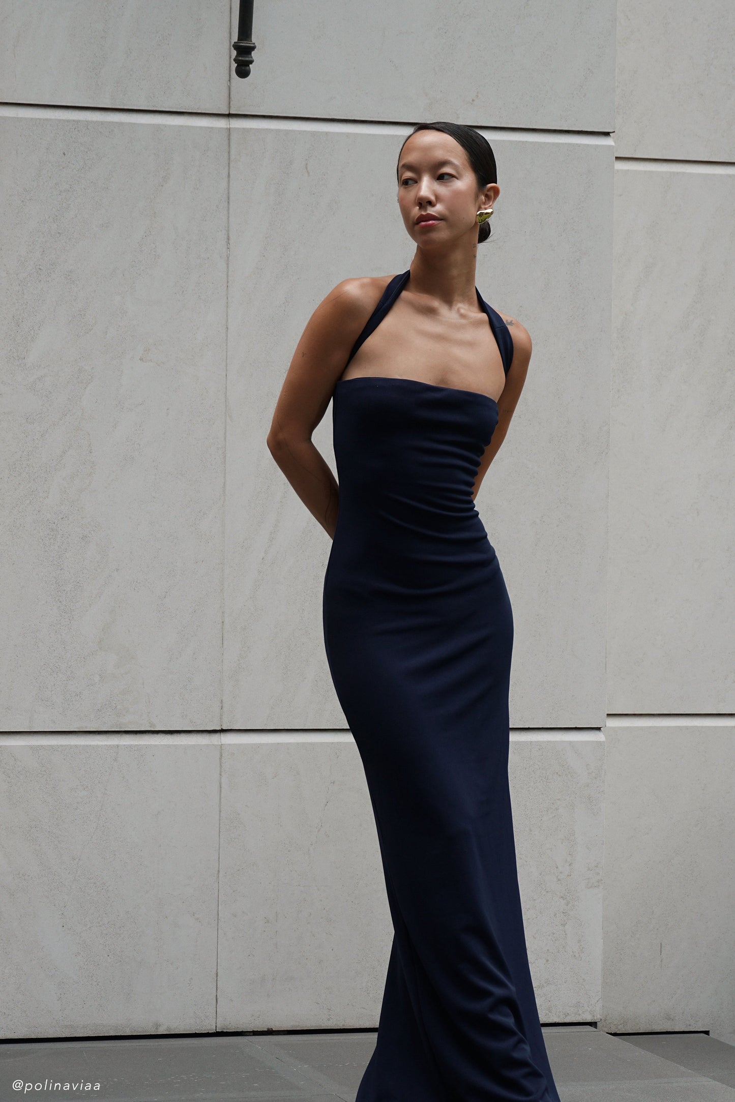 Vêtements Velma, robe maxi à col halter - Bleu marine foncé