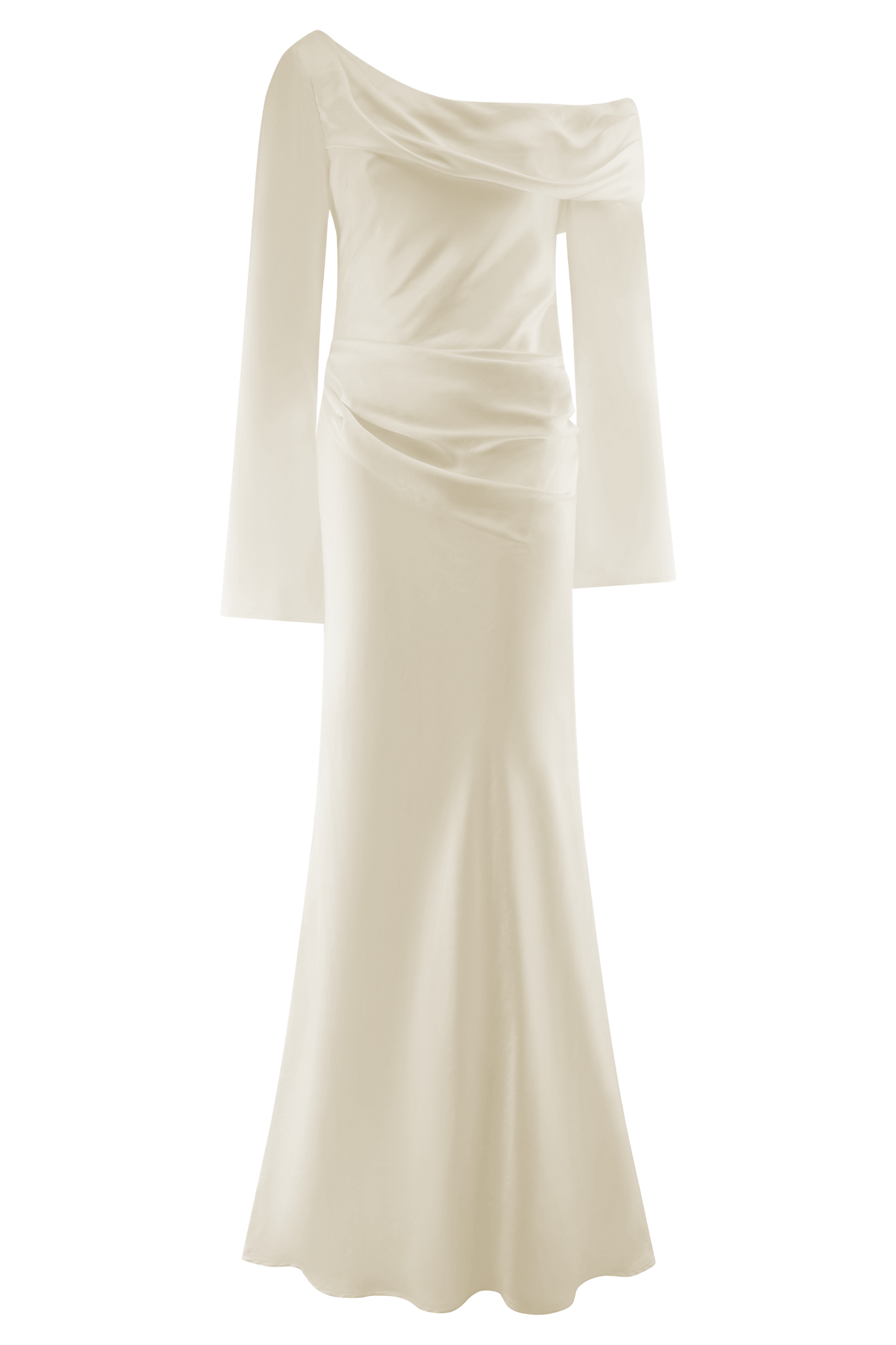 Iris Robe Maxi Satin à Manches Longues - Or Poudré