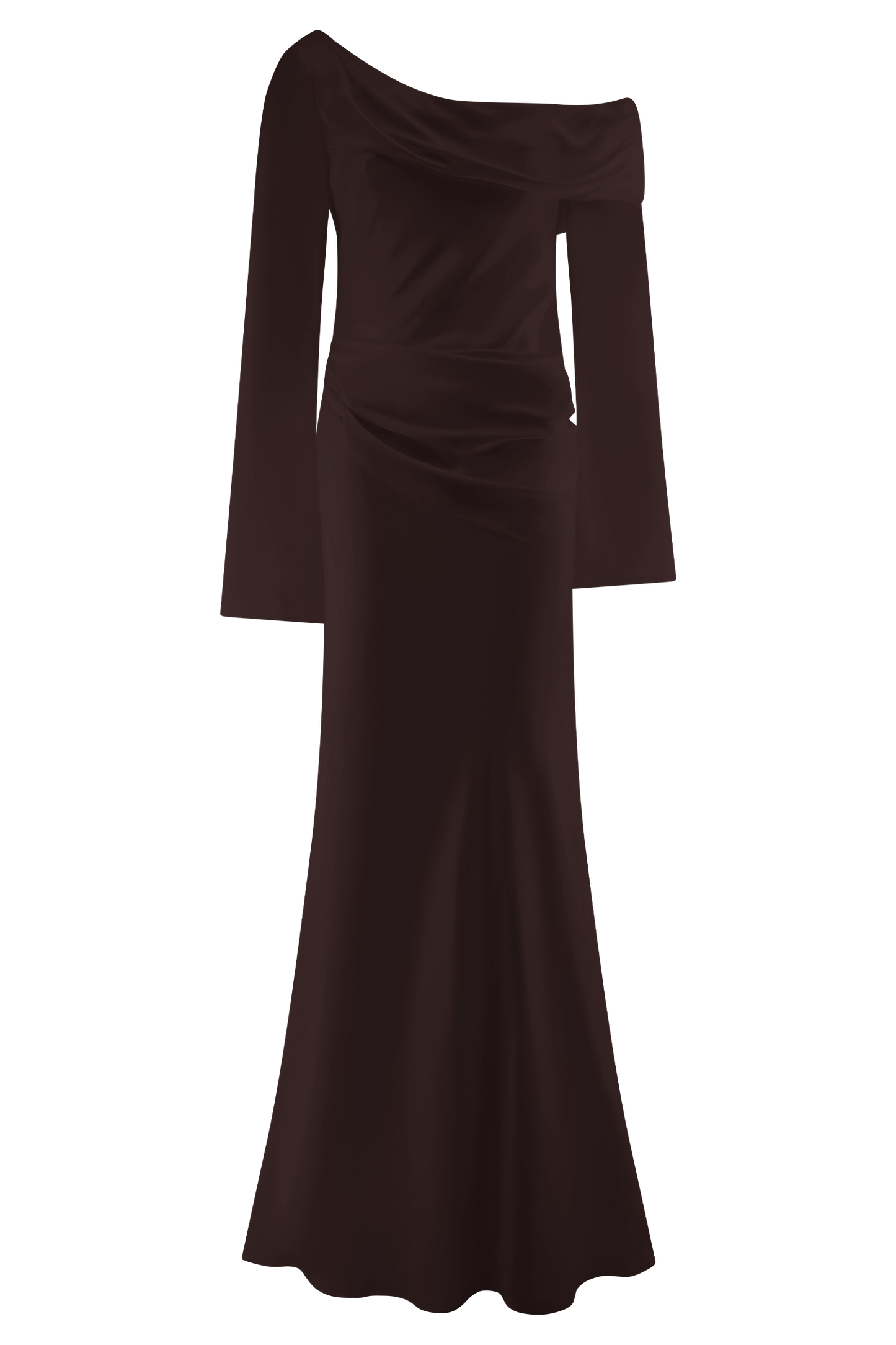 Iris Robe Maxi Satin à Manches Longues - Chocolat Noir