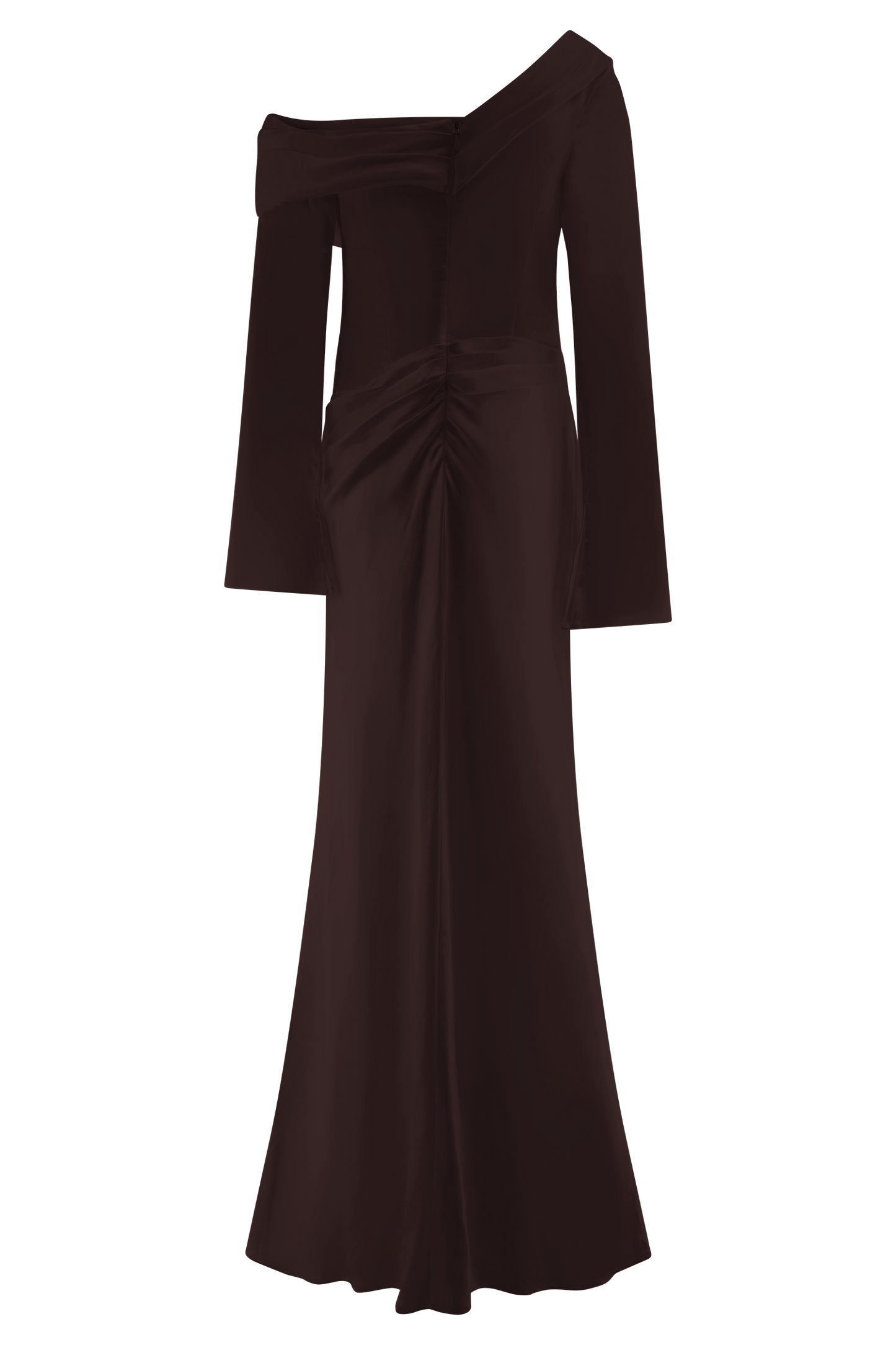 Iris Robe Maxi Satin à Manches Longues - Chocolat Noir