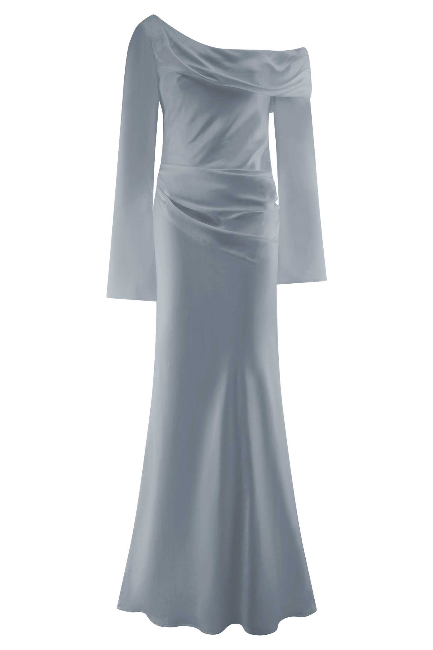 Iris Robe Maxi Satin à Manches Longues - Bleu Glacé