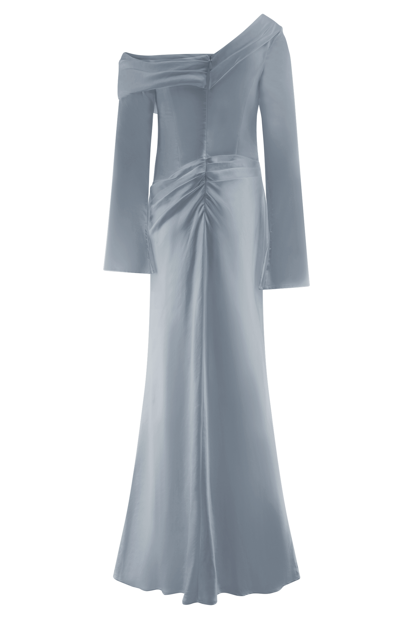 Iris Robe Maxi Satin à Manches Longues - Bleu Glacé