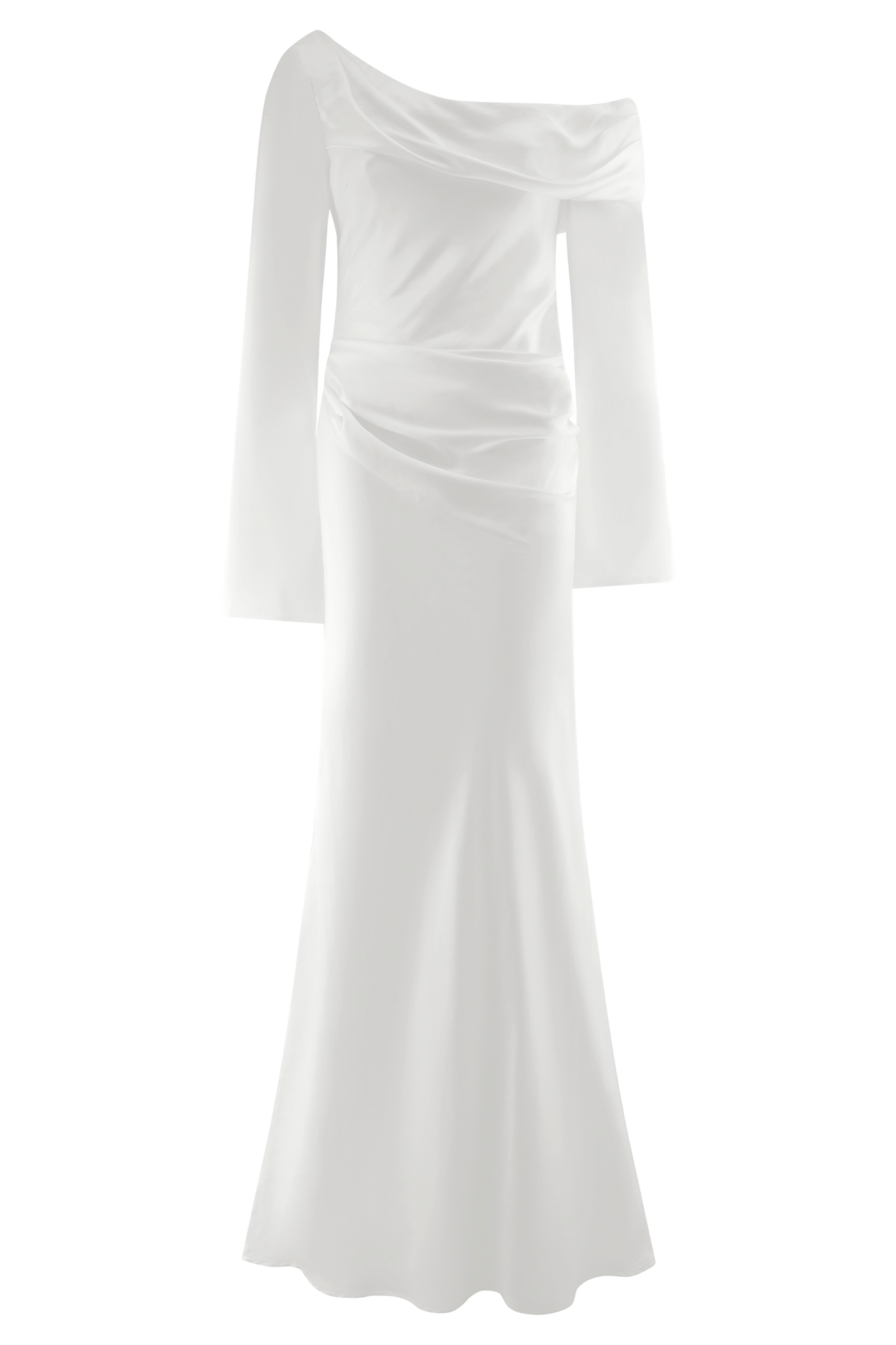 Robe Maxi Iris en Satin à Manches Longues - Blanche