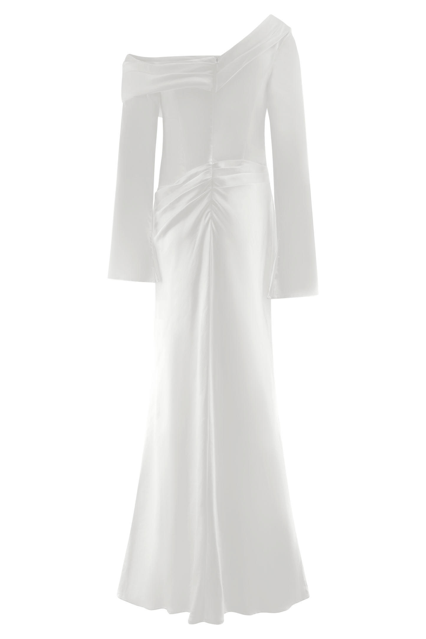 Robe Maxi Iris en Satin à Manches Longues - Blanche