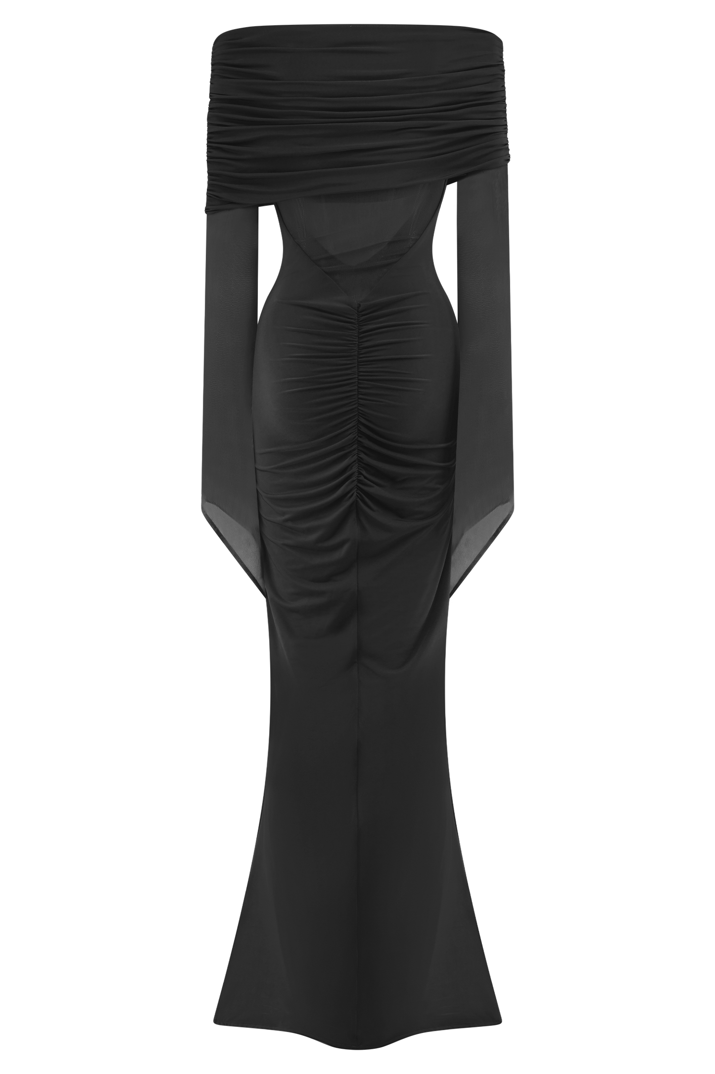 Robe Maxi Épaule Découverte en Mousseline et Maille - Noir