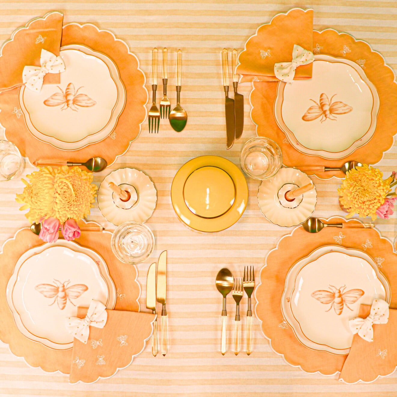 Nappe en coton et lin à rayures sorbet litchi jaune et blanc