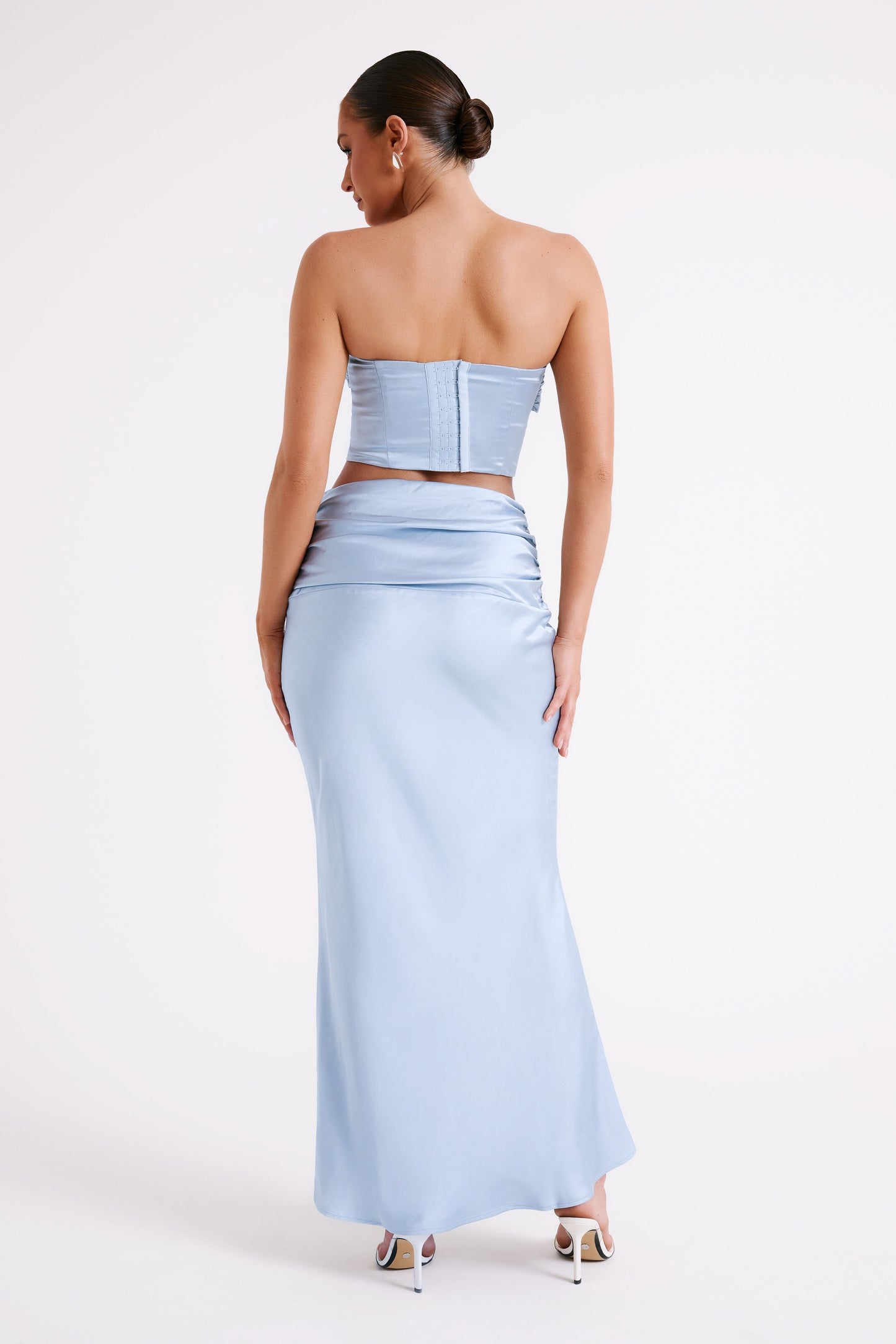 Jupe Maxi Satin à Plis Khalani - Bleu Glacé