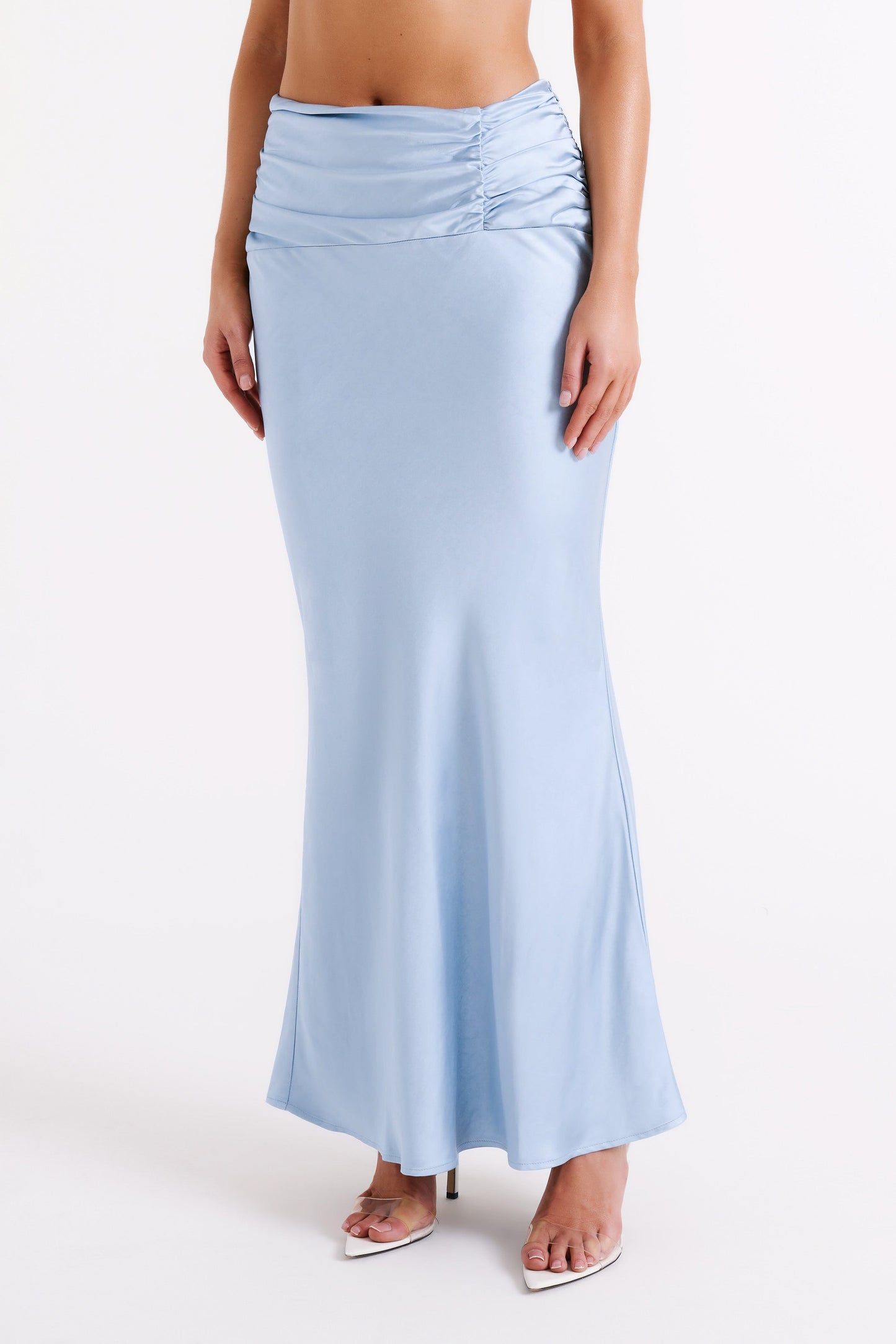 Jupe Maxi Satin à Plis Khalani - Bleu Glacé