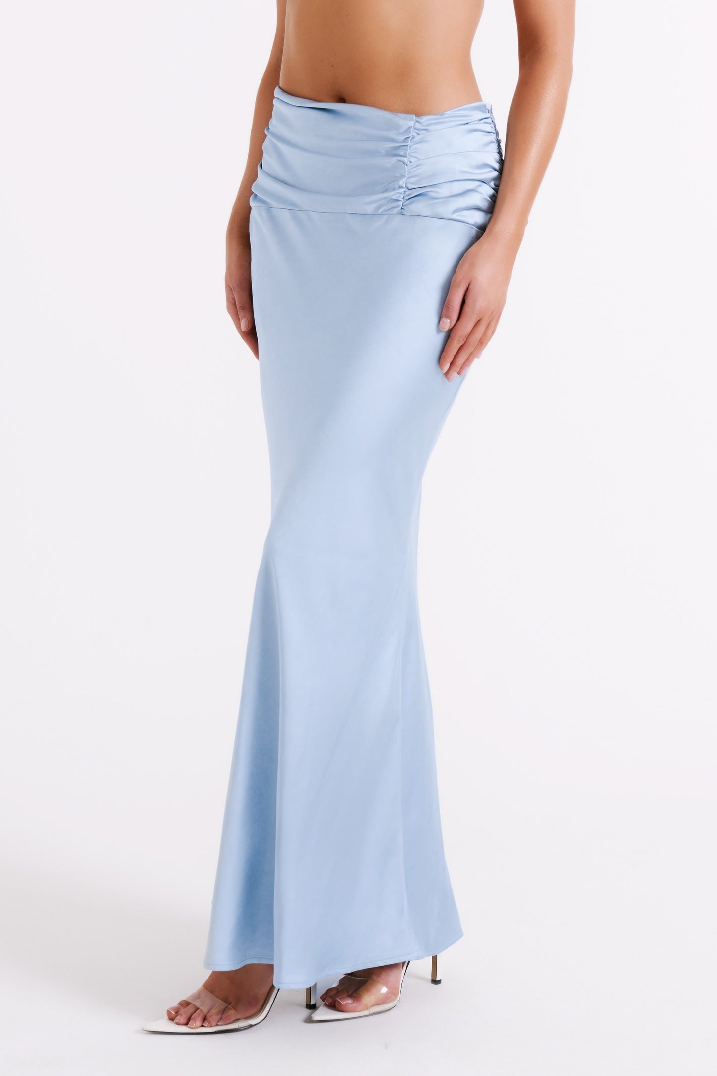 Jupe Maxi Satin à Plis Khalani - Bleu Glacé