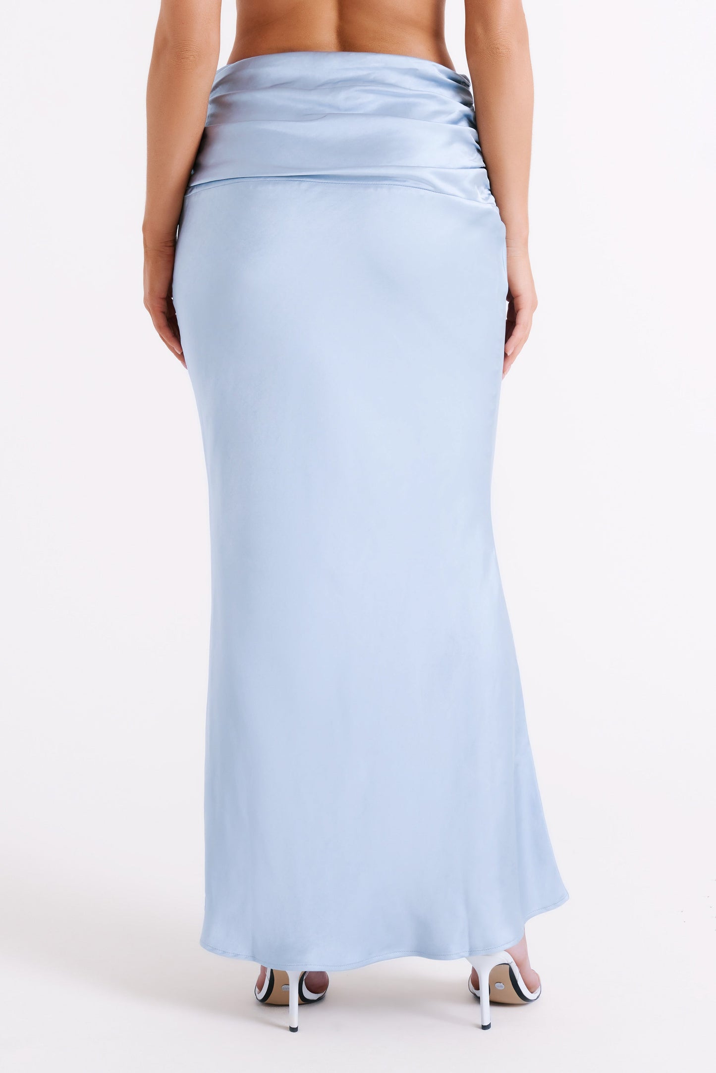 Jupe Maxi Satin à Plis Khalani - Bleu Glacé