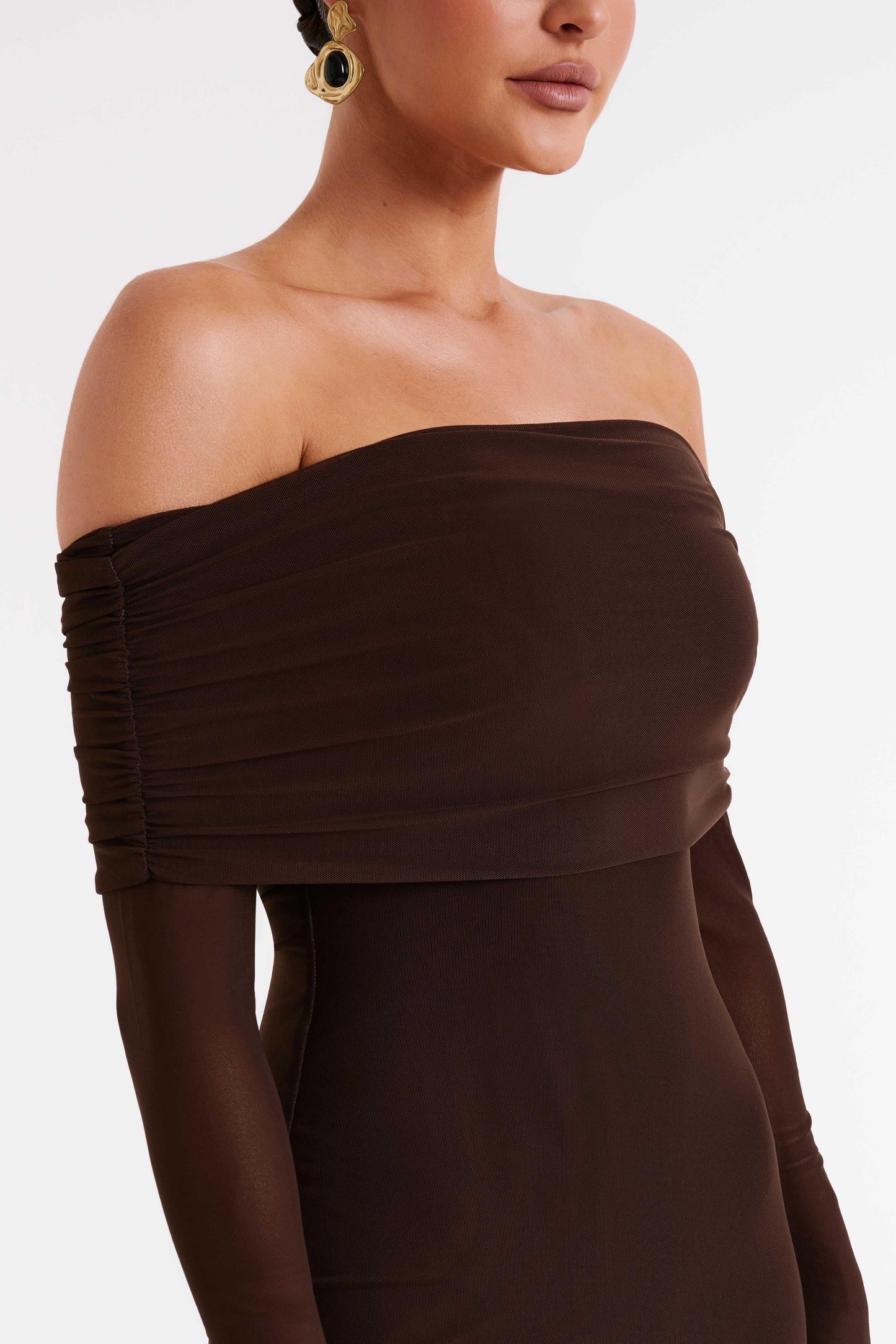 Jupe Maxi en Maille à Manches Décolletées Josie - Brun Foncé