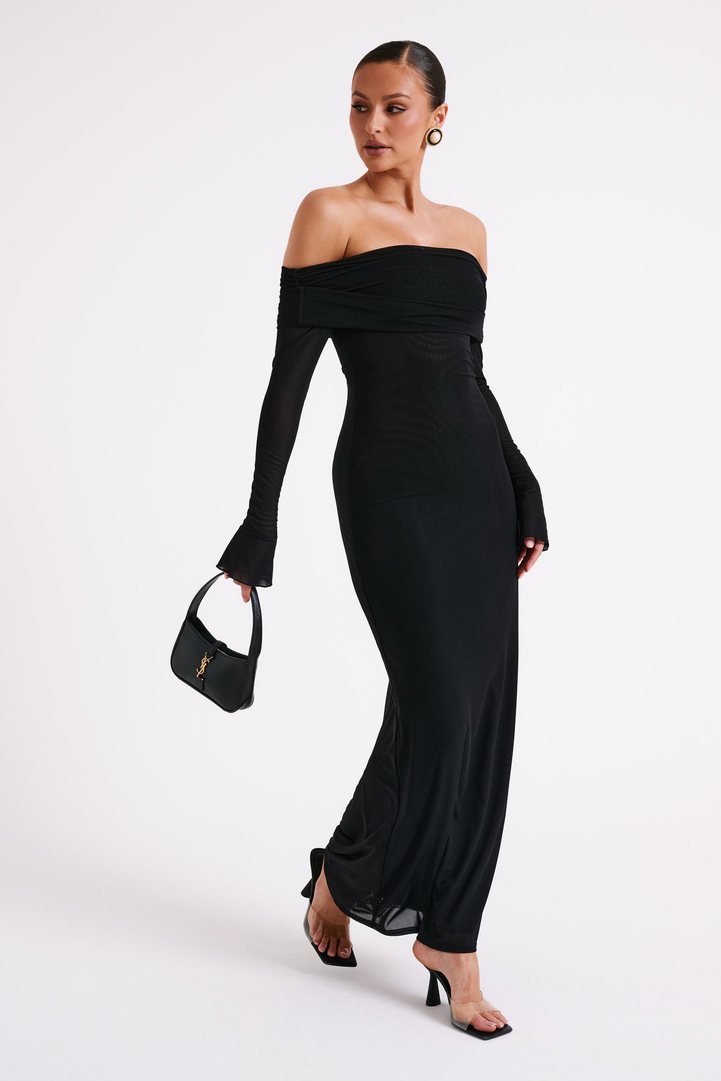 Jupe Maxi en Maille à Manches Décolletées Josie - Noir