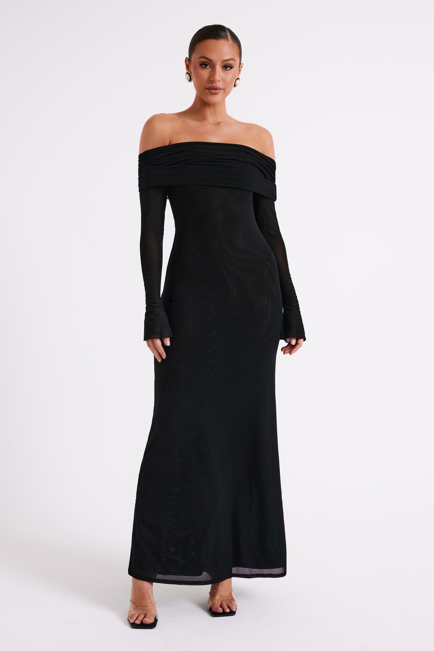 Jupe Maxi en Maille à Manches Décolletées Josie - Noir