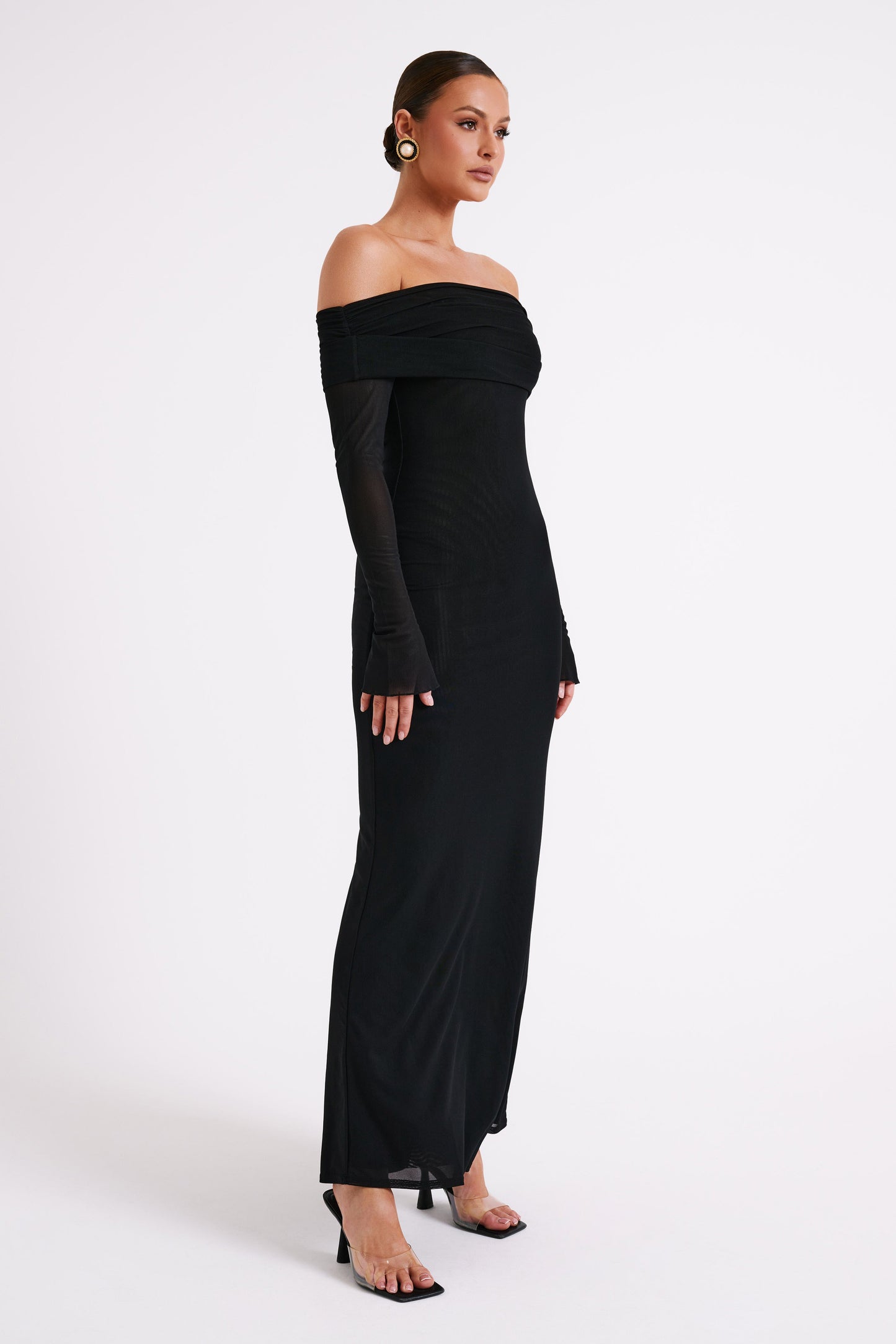 Jupe Maxi en Maille à Manches Décolletées Josie - Noir