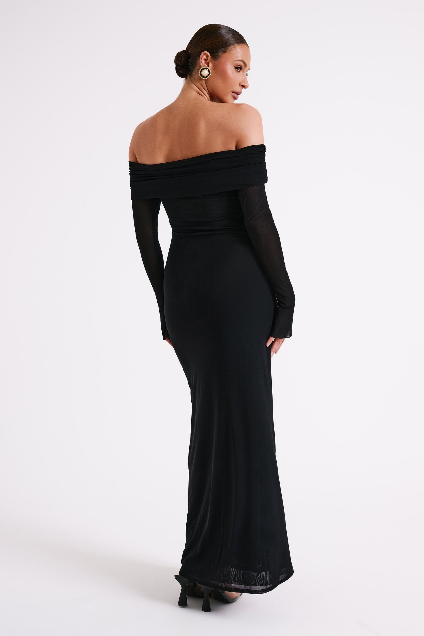 Jupe Maxi en Maille à Manches Décolletées Josie - Noir