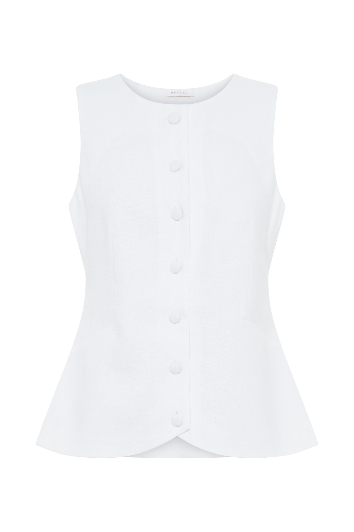 Top long en lin sans manches Laurence - Blanc