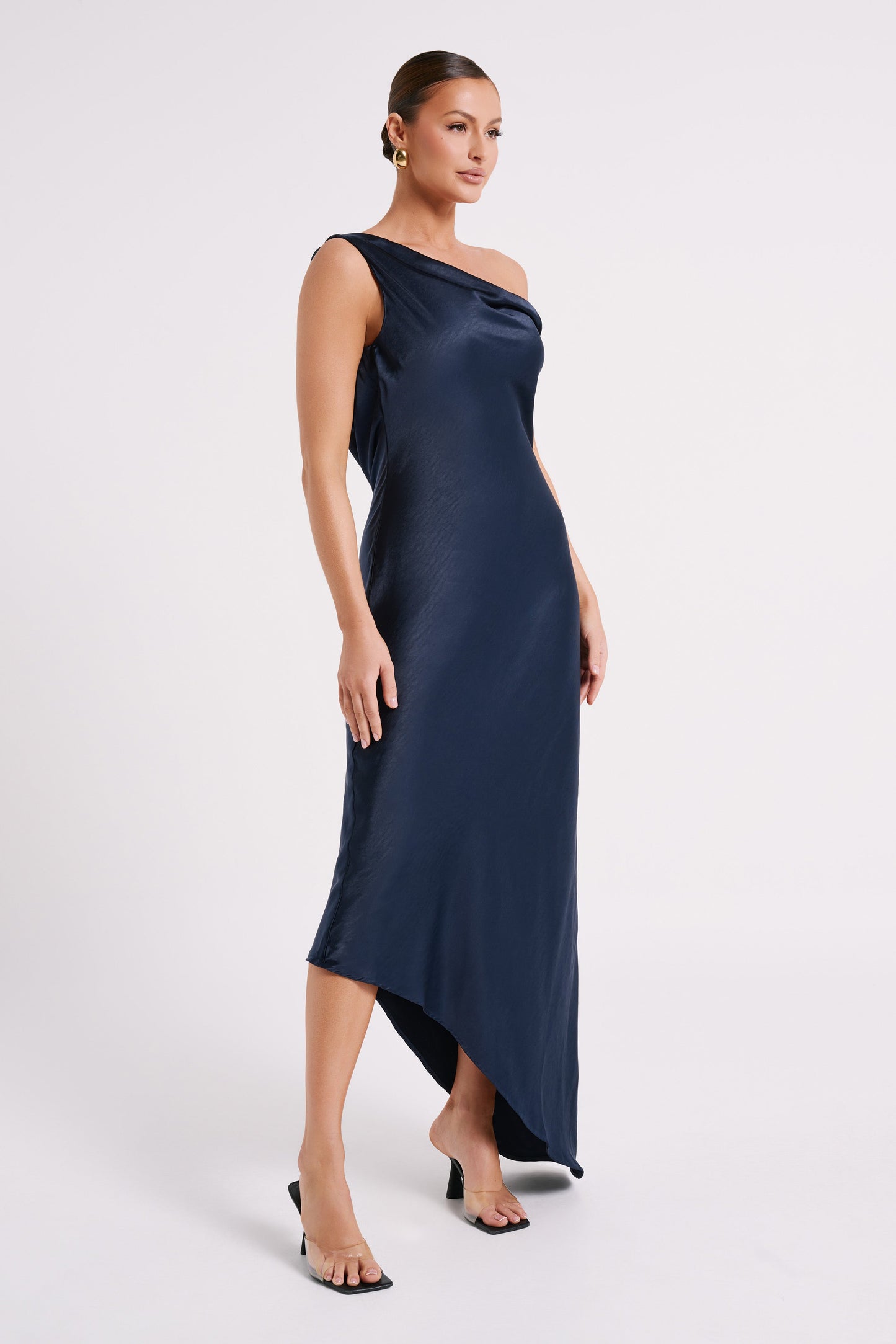 Robe Maxi Yvette à Bretelles avec Emmanchure Asymétrique - Bleu Marine