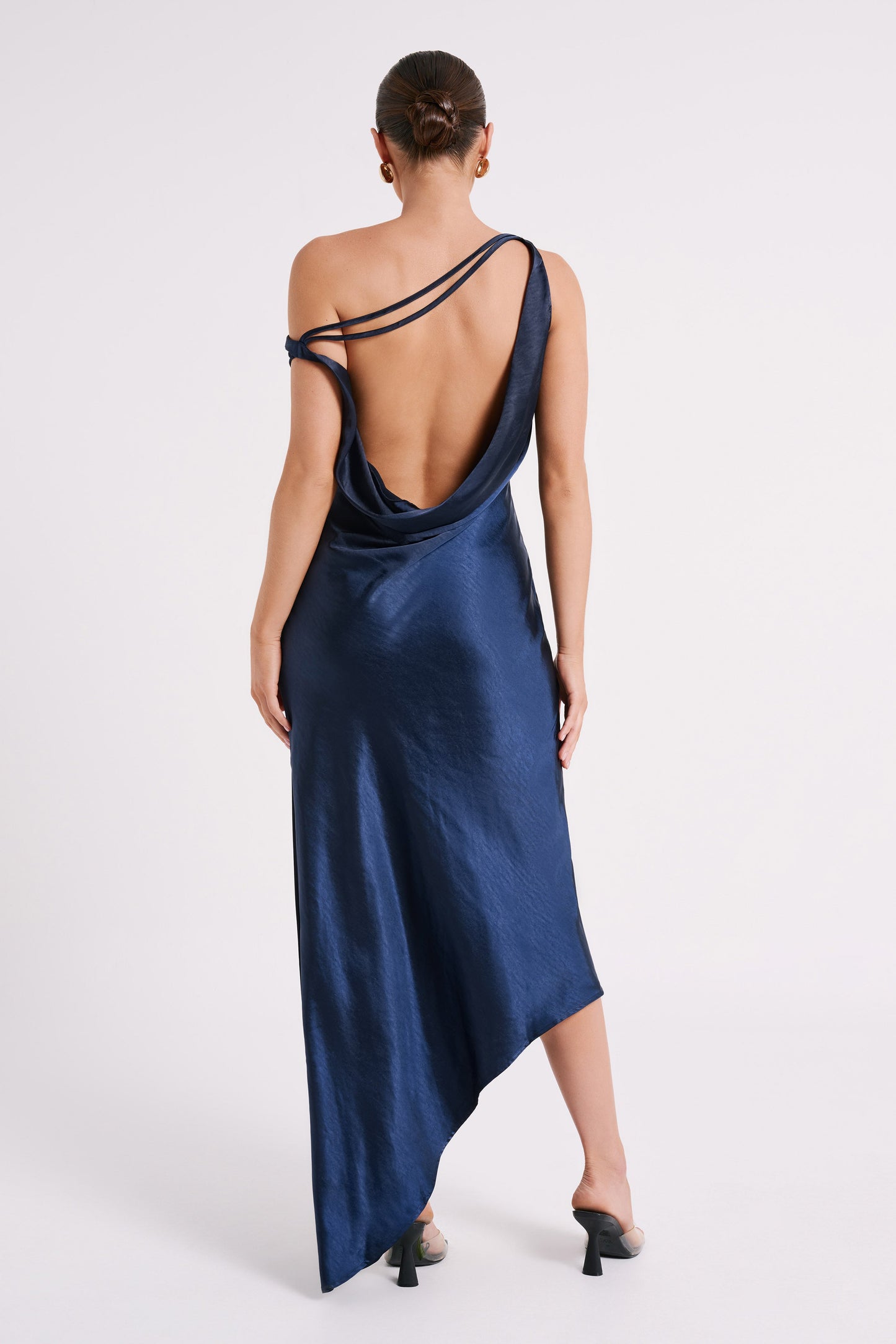 Robe Maxi Yvette à Bretelles avec Emmanchure Asymétrique - Bleu Marine