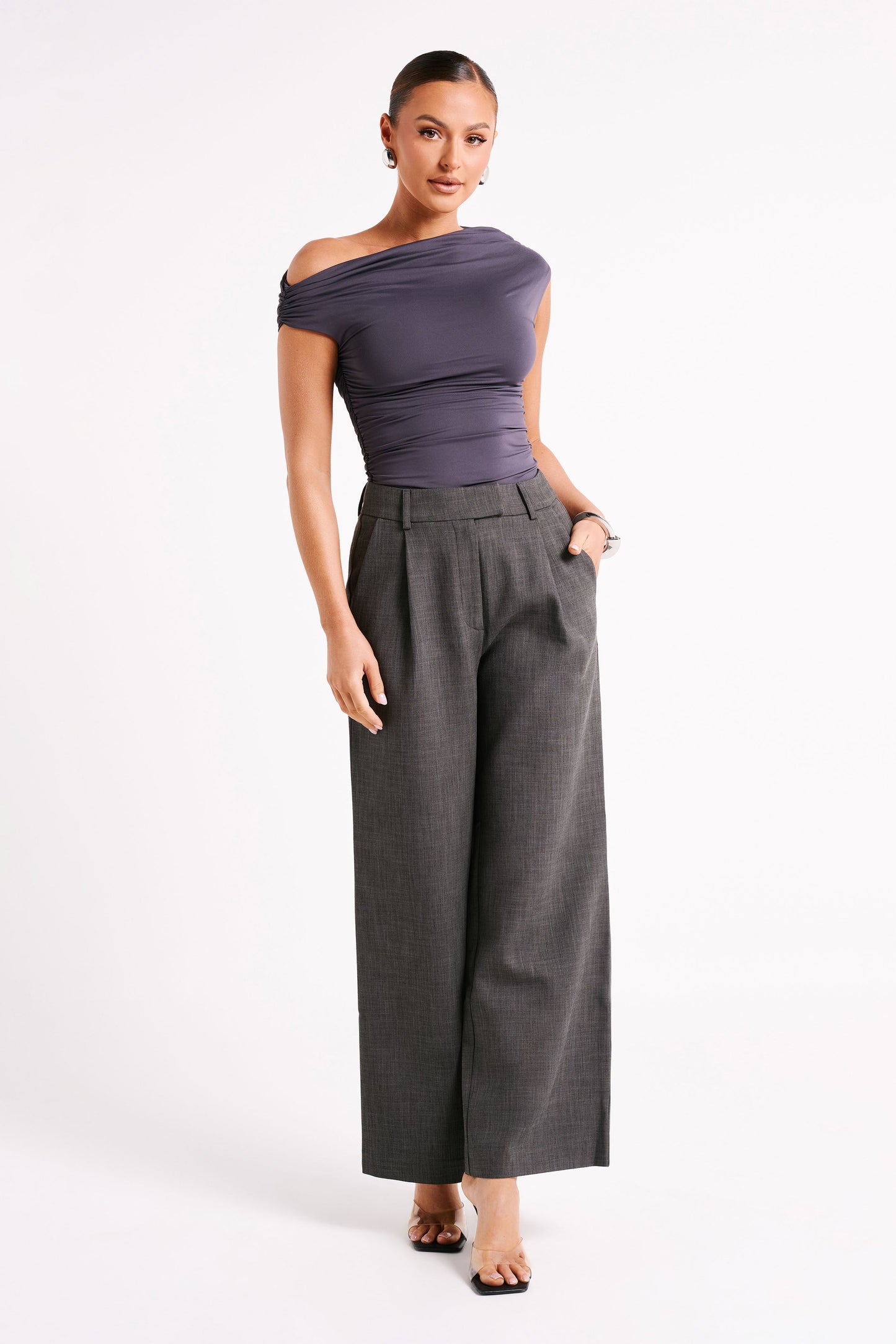 Top à volants Alayna en nylon recyclé - Gris anthracite