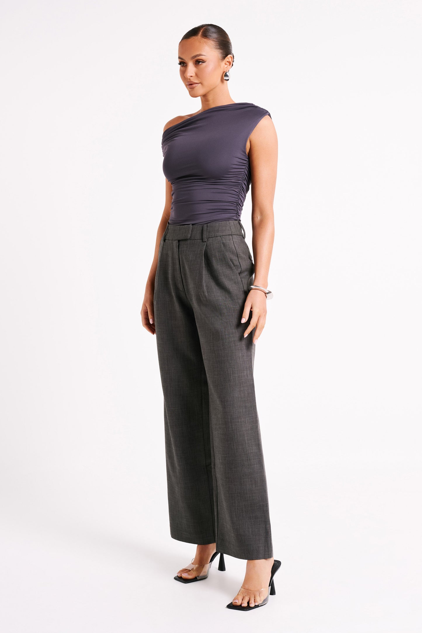 Top à volants Alayna en nylon recyclé - Gris anthracite