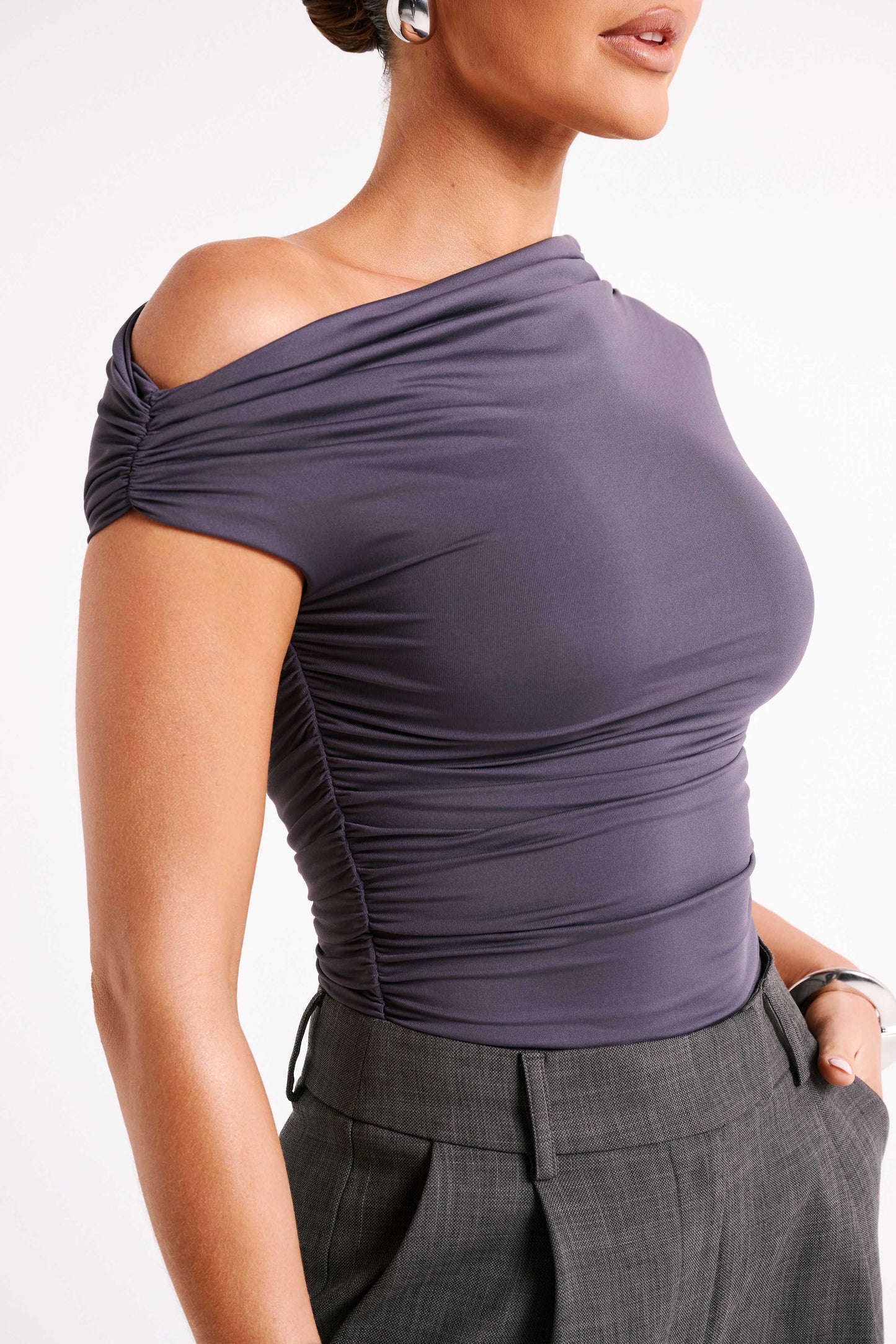 Top à volants Alayna en nylon recyclé - Gris anthracite