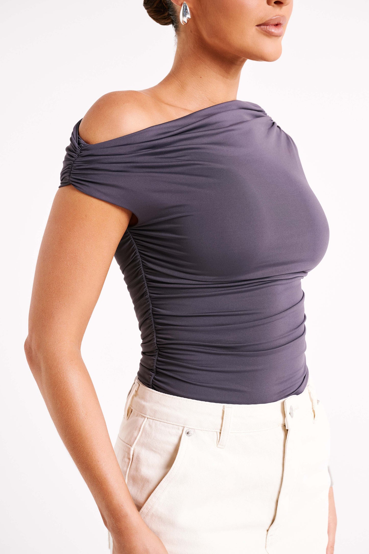 Top à volants Alayna en nylon recyclé - Gris anthracite