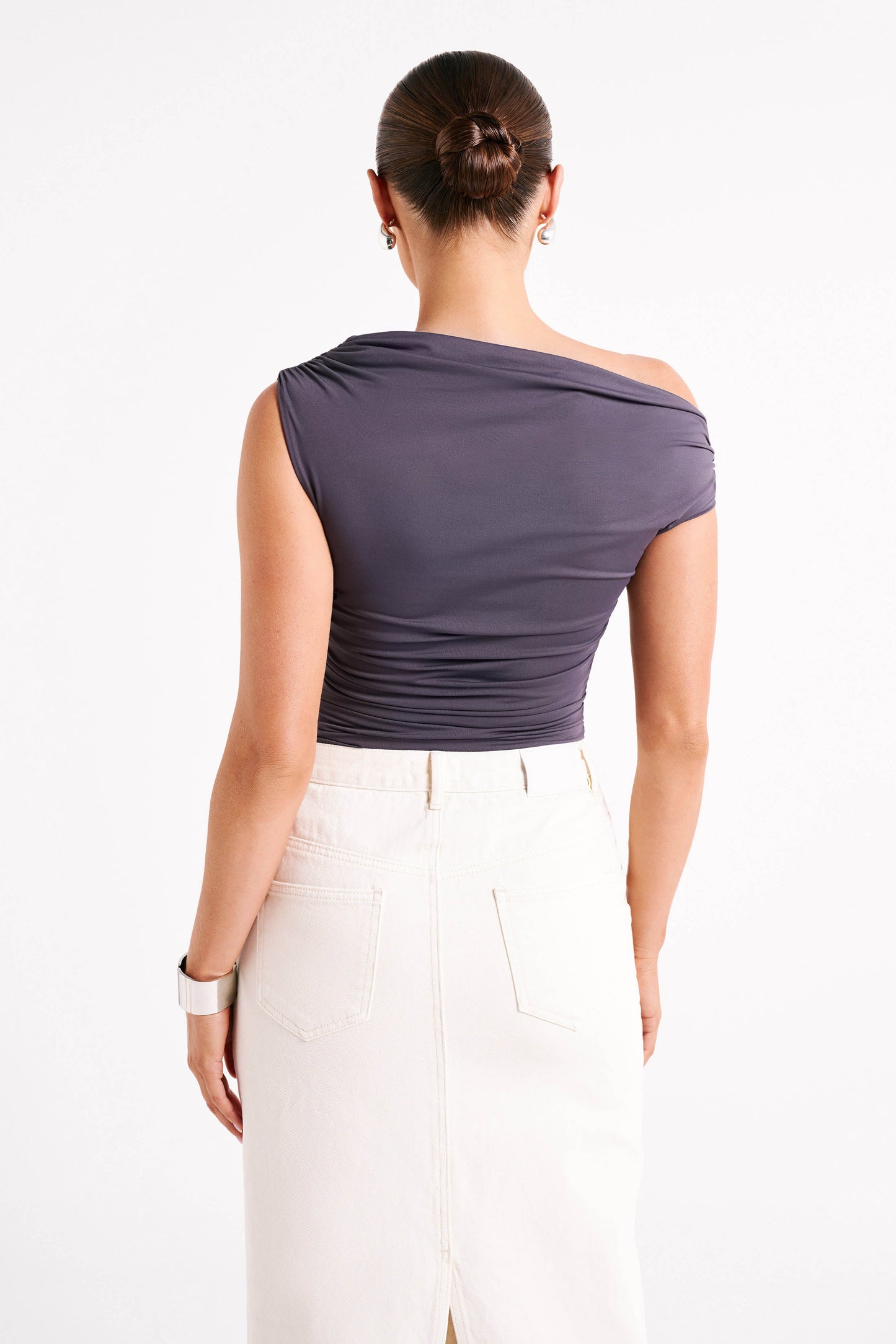 Top à volants Alayna en nylon recyclé - Gris anthracite
