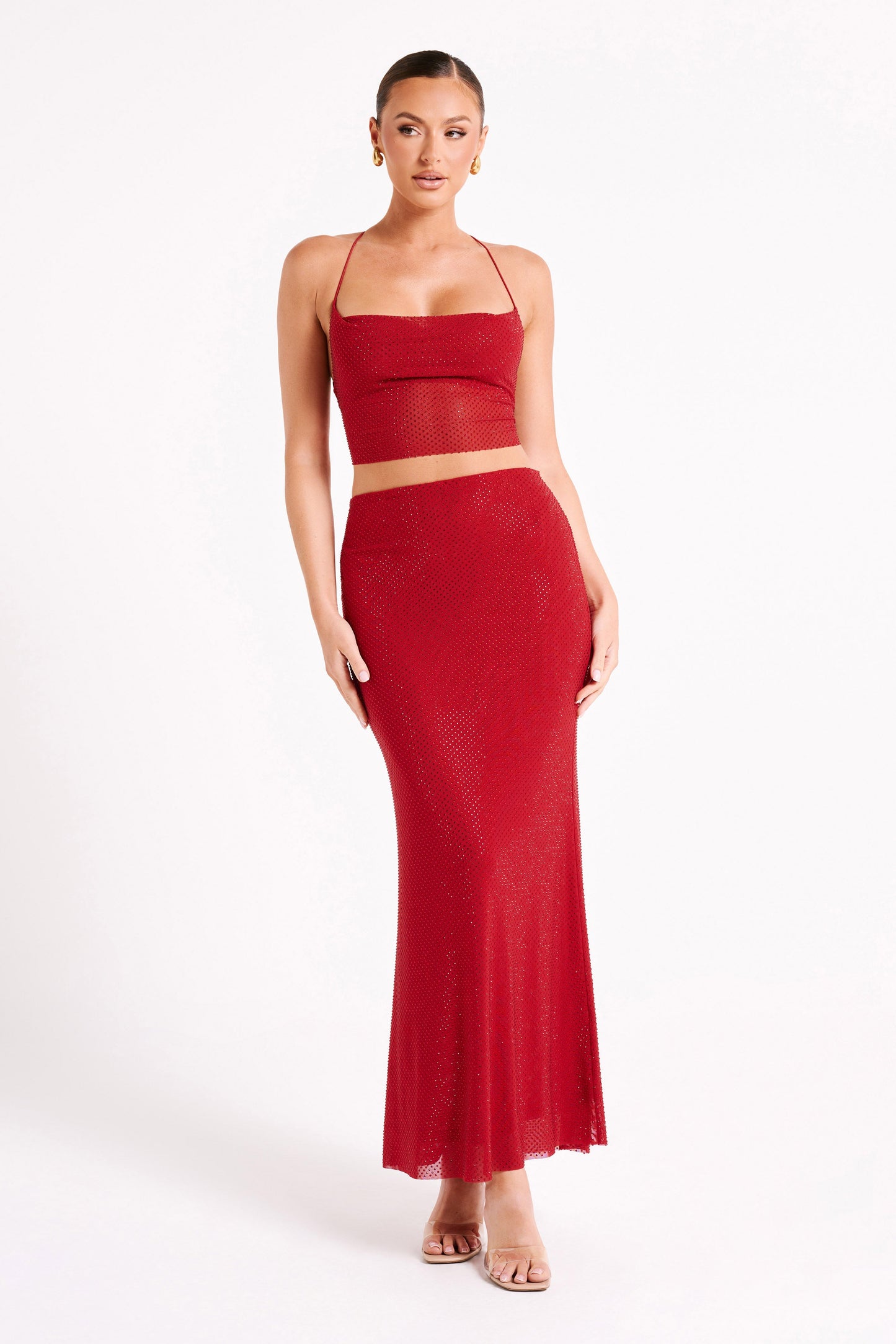 Top Tamra à bretelles et strass - Rouge vermillon
