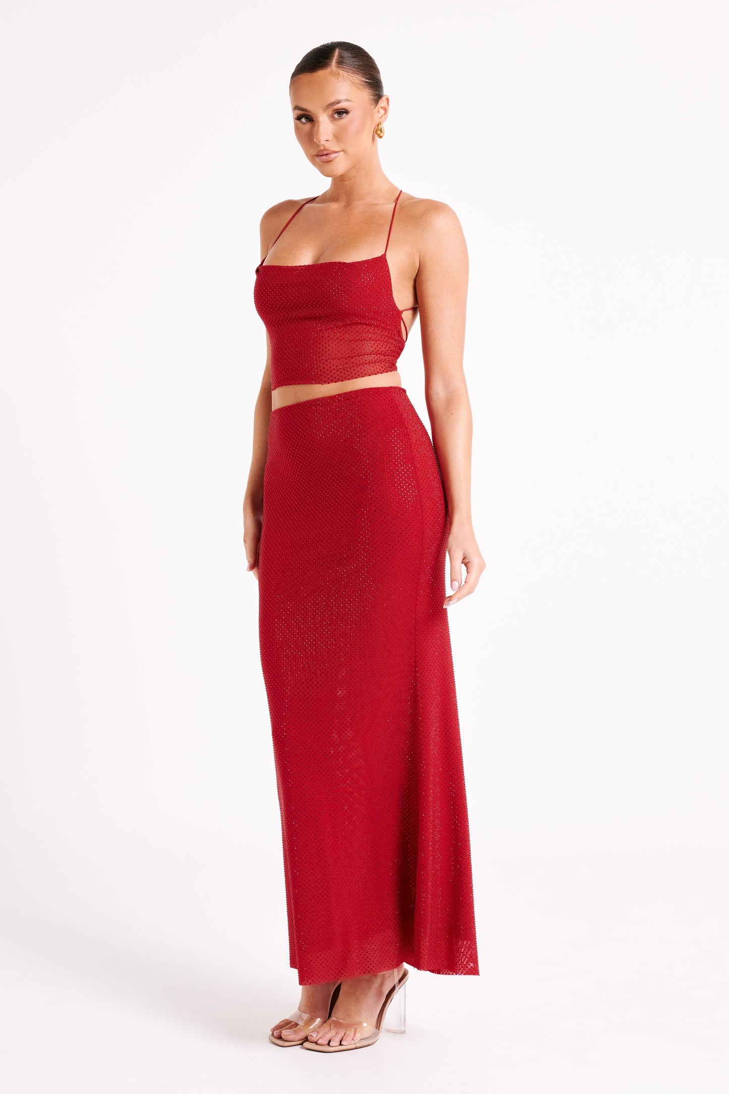 Top Tamra à bretelles et strass - Rouge vermillon