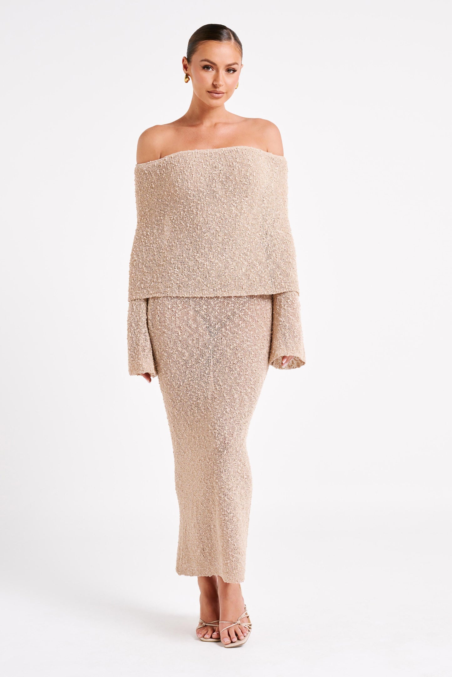 Marisol Robe Maxi Boucle à Manches Décolletées - Blé