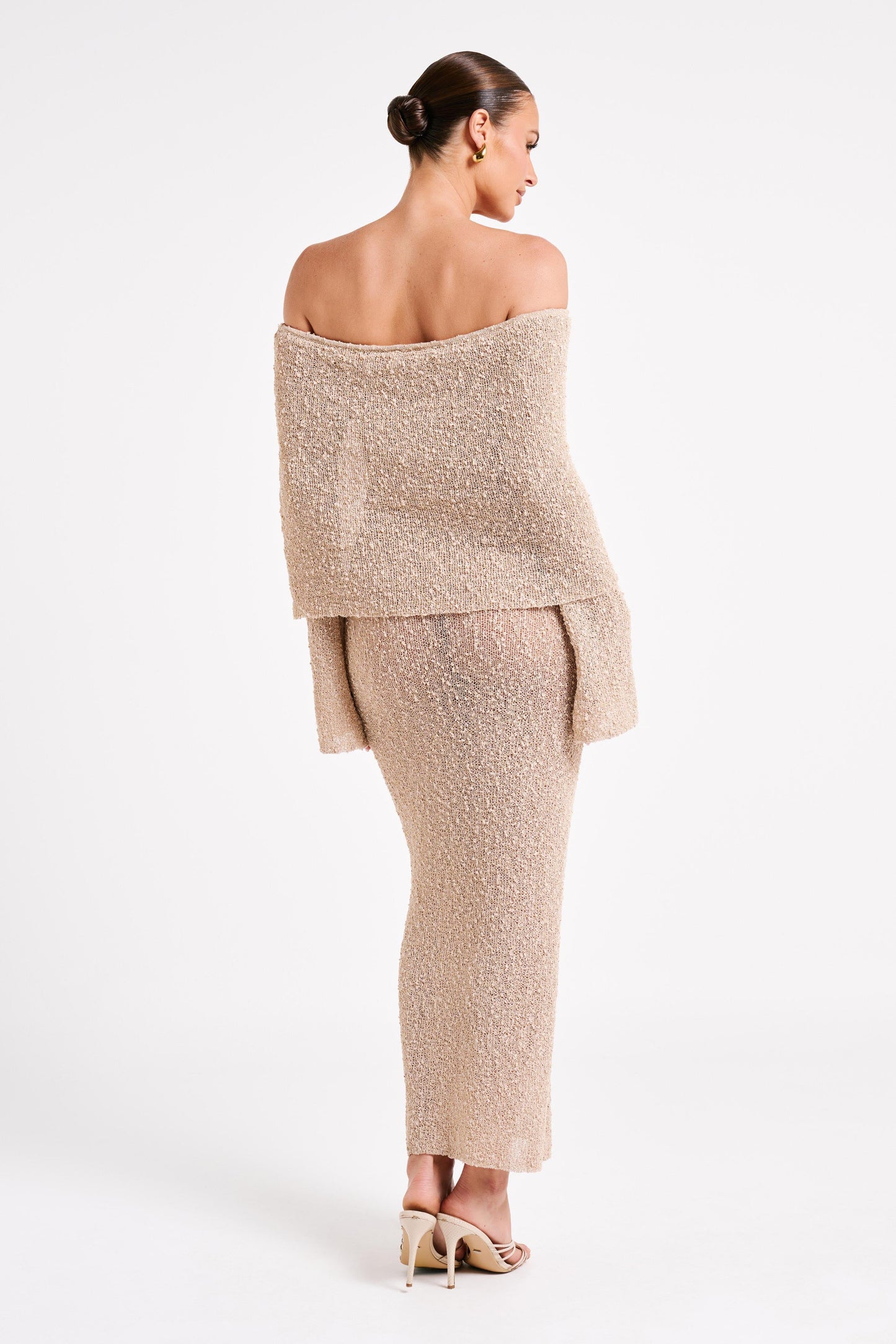 Marisol Robe Maxi Boucle à Manches Décolletées - Blé