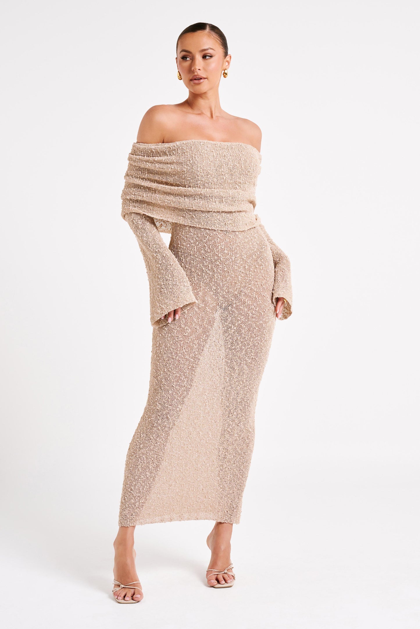 Marisol Robe Maxi Boucle à Manches Décolletées - Blé