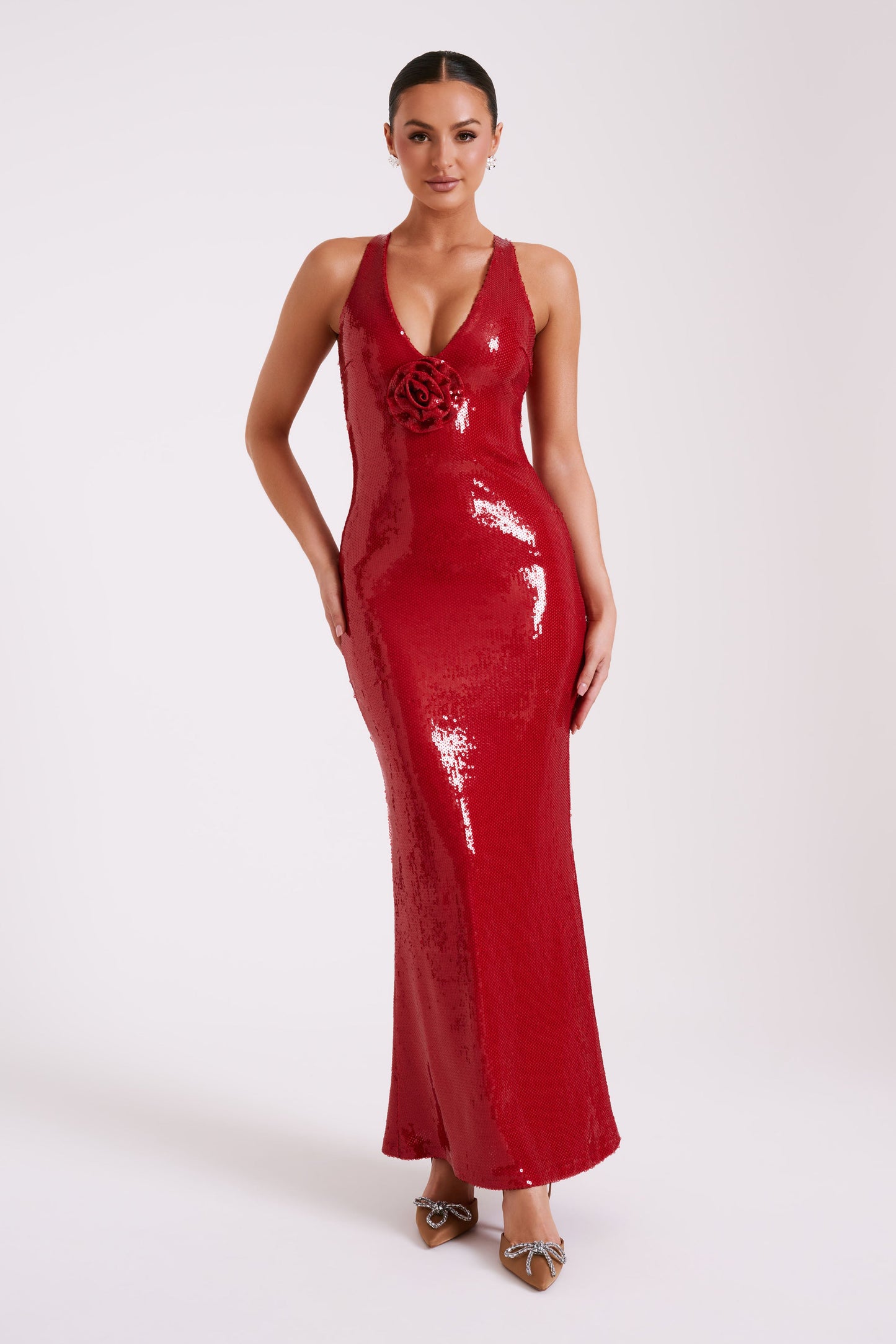 Robe Maxi à paillettes Eliza Rose - Rouge