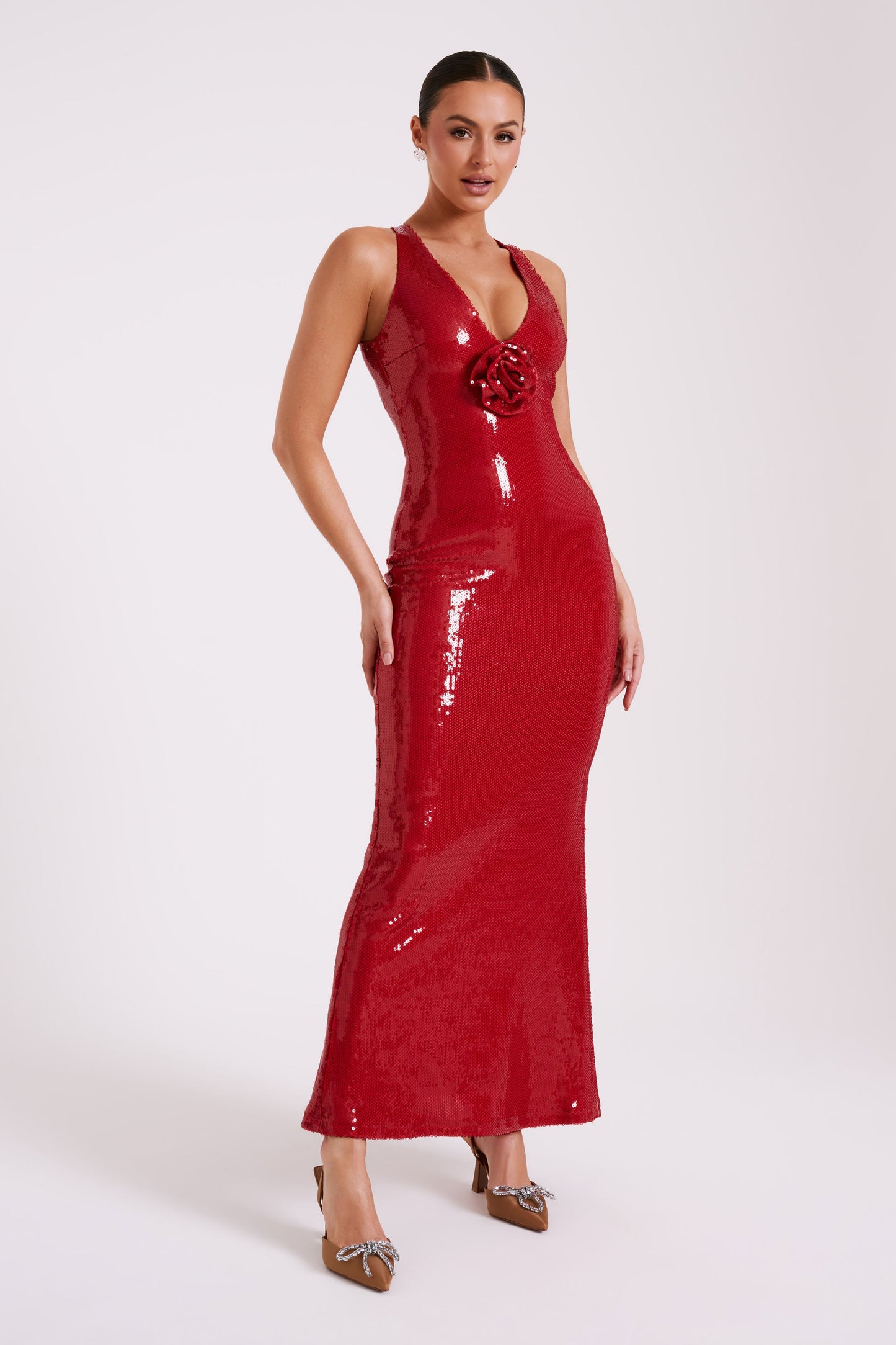 Robe Maxi à paillettes Eliza Rose - Rouge