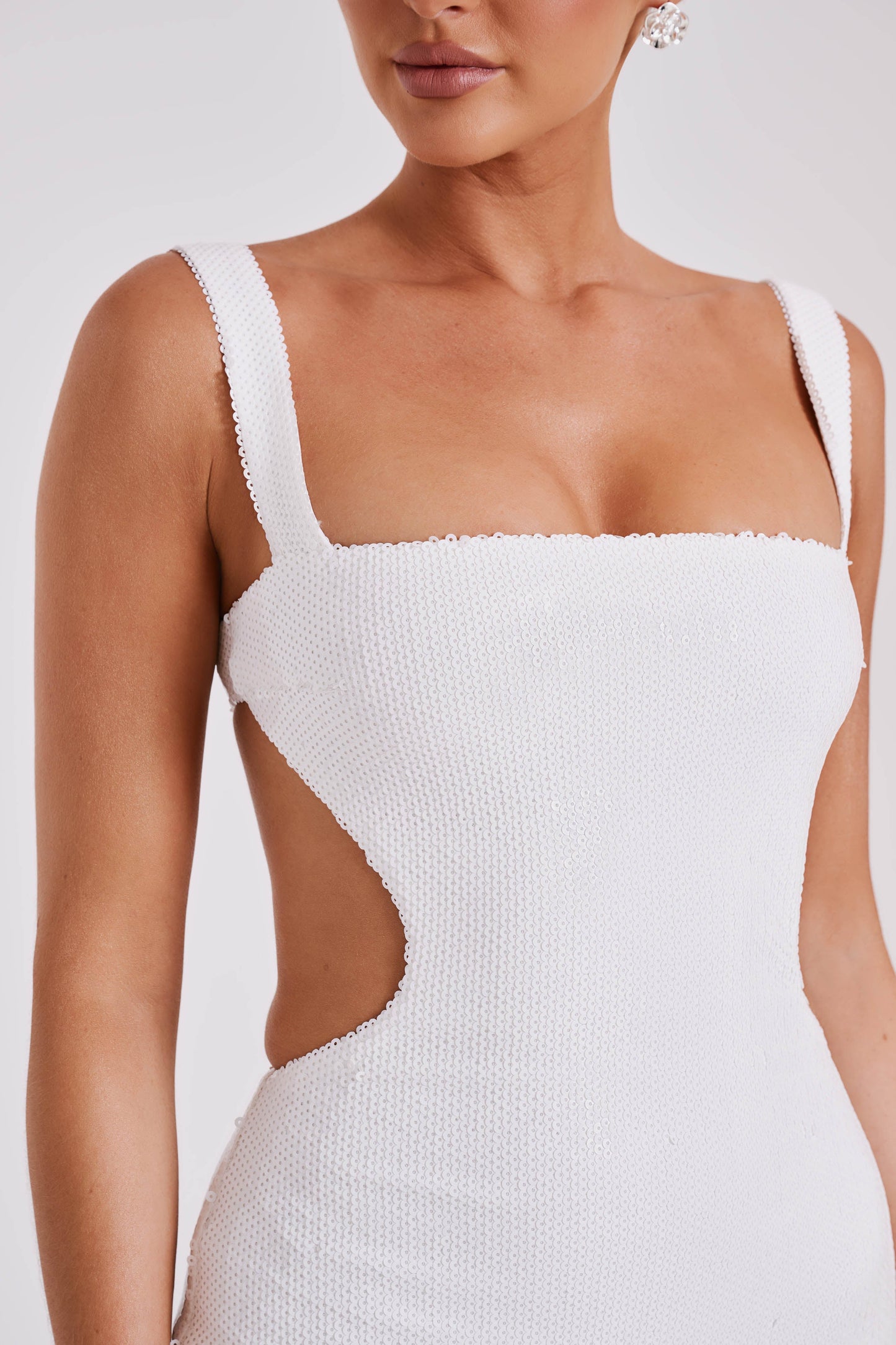 Adoria Robe Maxi Découpe et Strass - Blanche