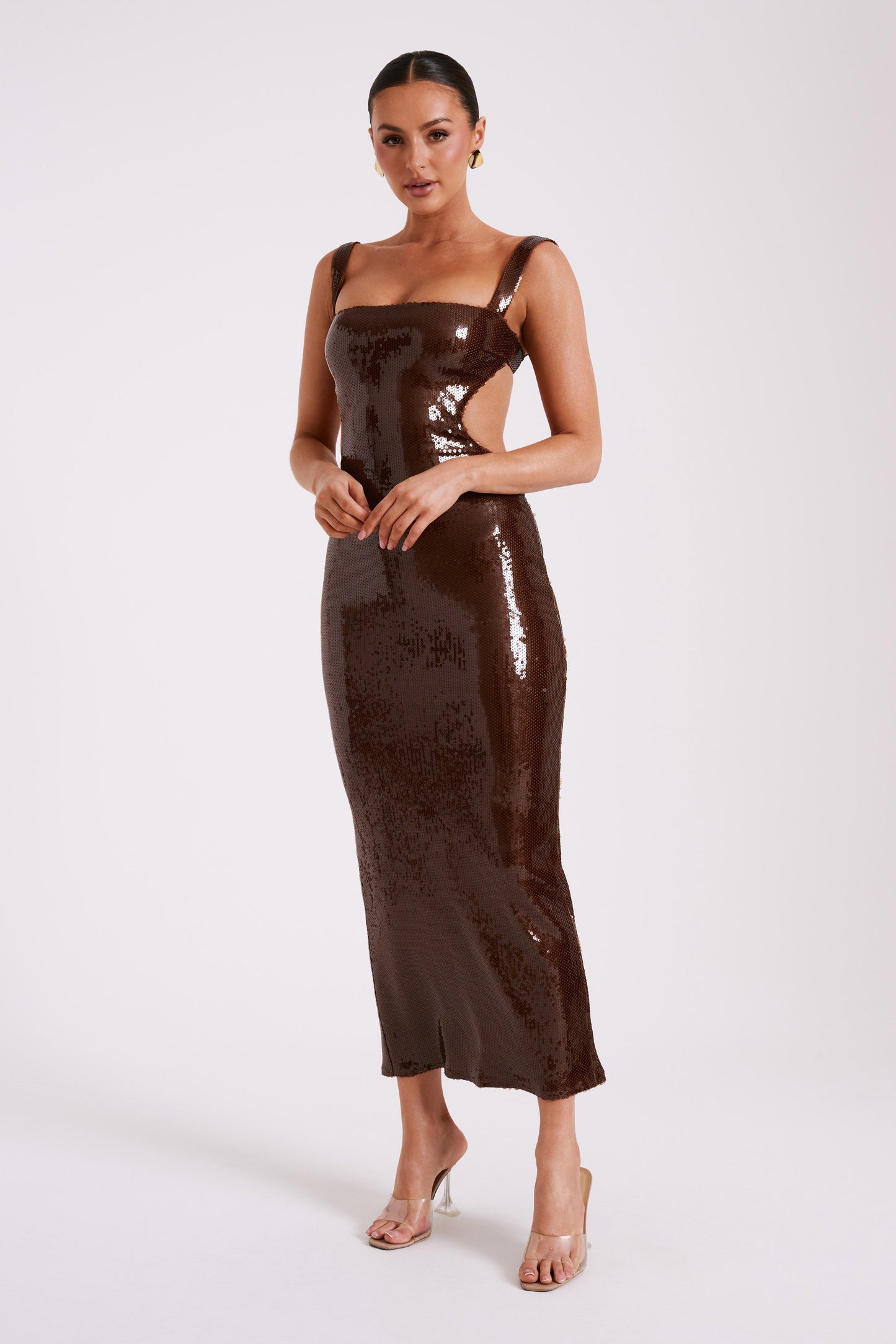 Adoria Robe Maxi Découpe à Paillettes - Chocolat