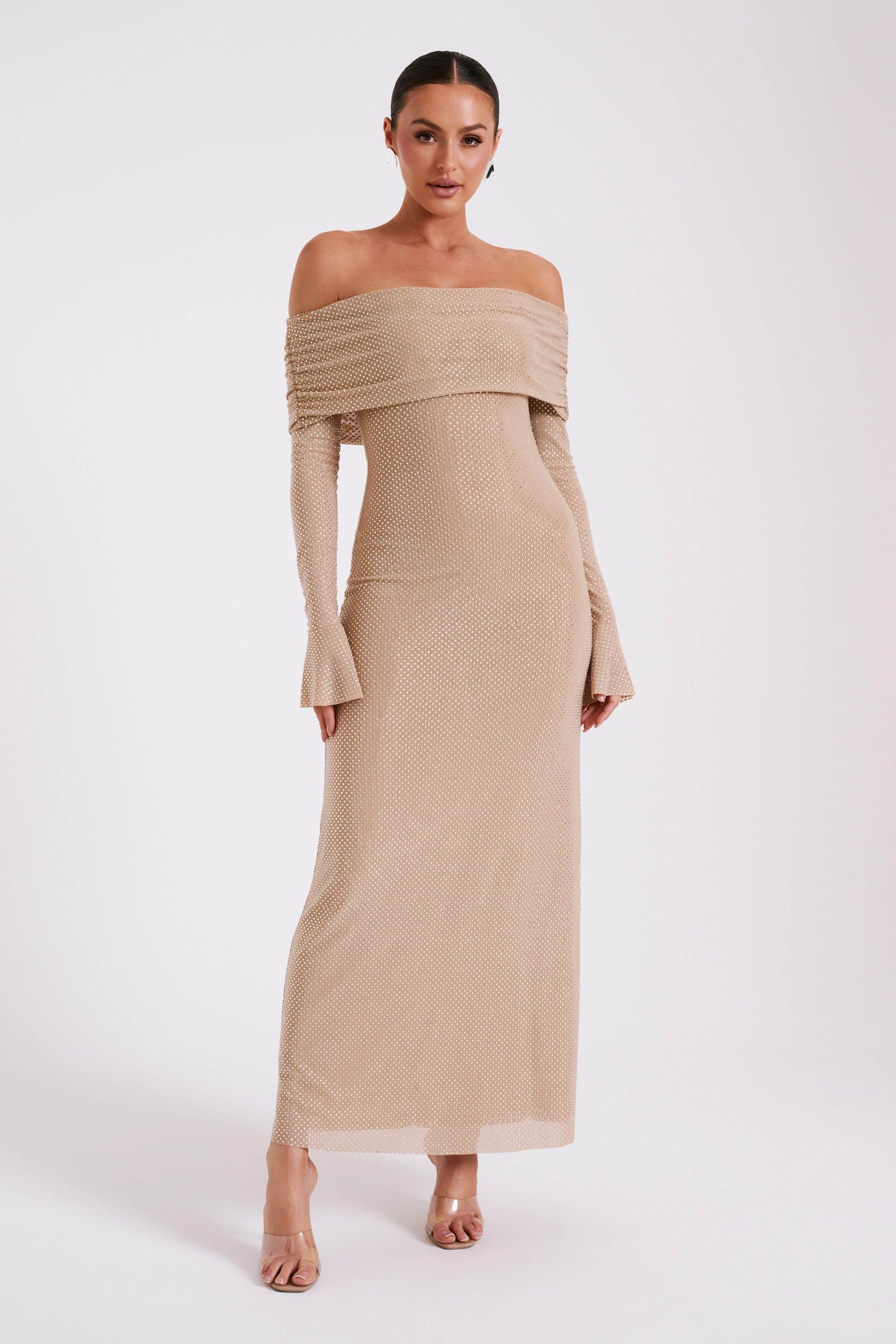 Robe Maxi Marcel à épaules dénudées et strass - Nude