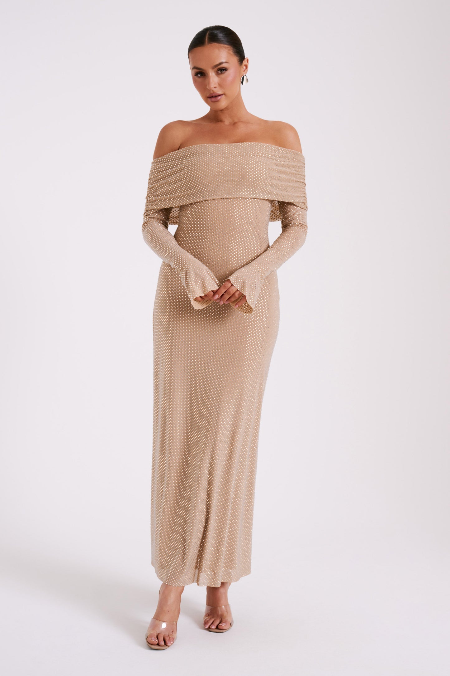 Robe Maxi Marcel à épaules dénudées et strass - Nude