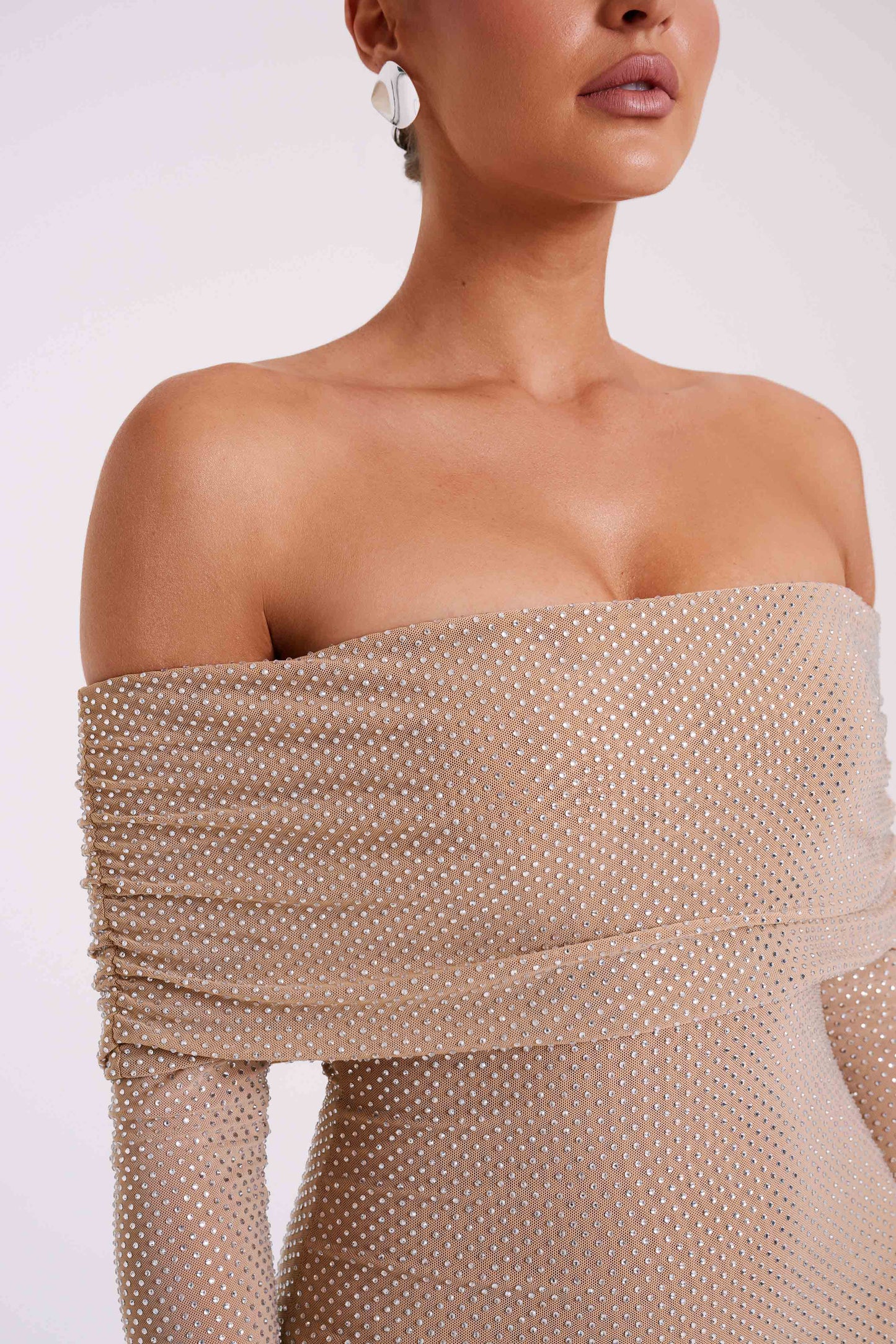Robe Maxi Marcel à épaules dénudées et strass - Nude