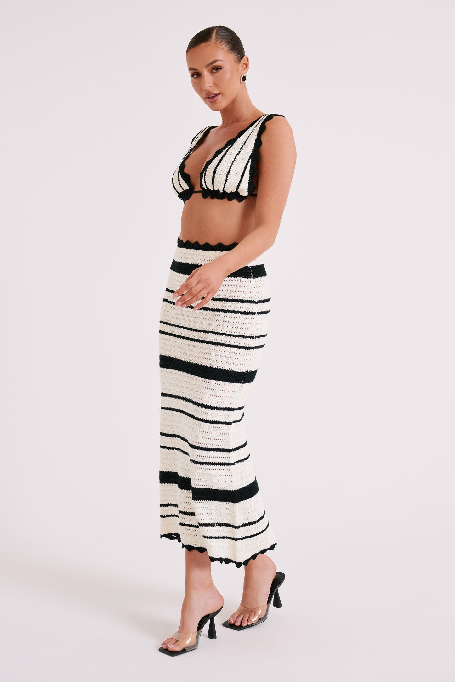 Jadia Bralette Crochetee à Contraste - Noir/Blanc