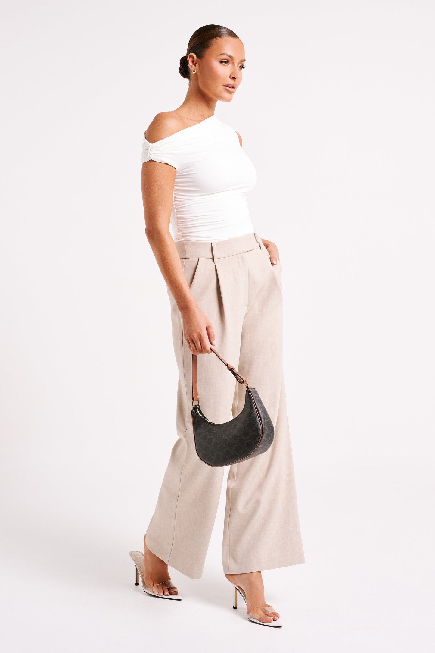 Top Alayna en nylon recyclé à volants - Blanc